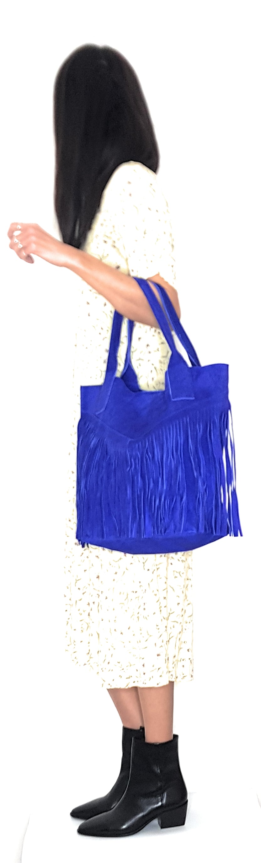 Naya Fringed Suede Leather Shopper Bag ~ Royal Blue