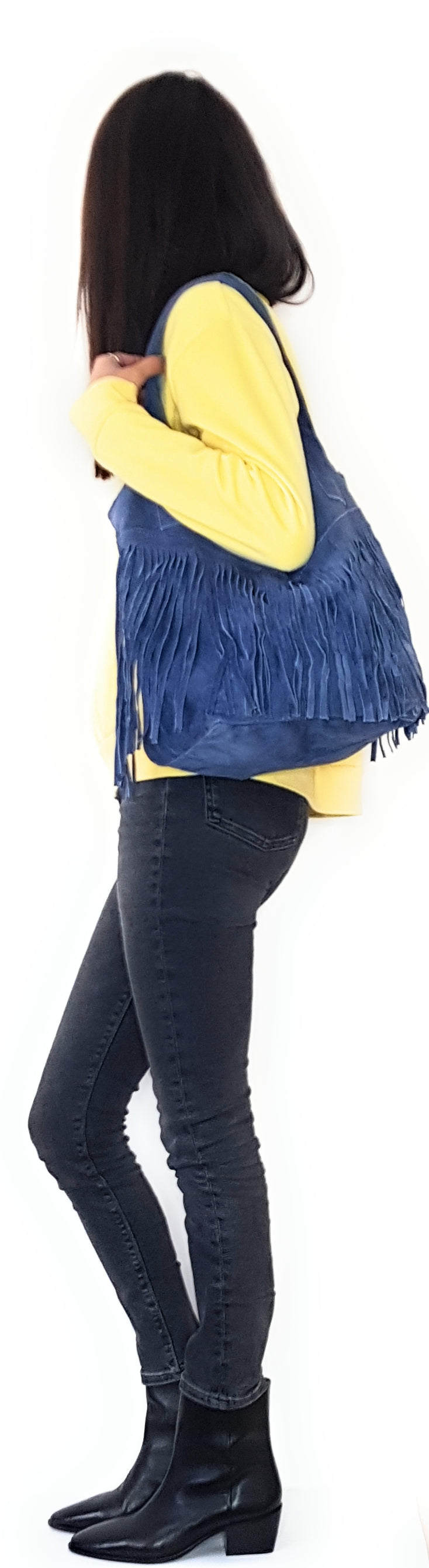 Naya Suede Leather Shopper Bag ~ Denim Blue