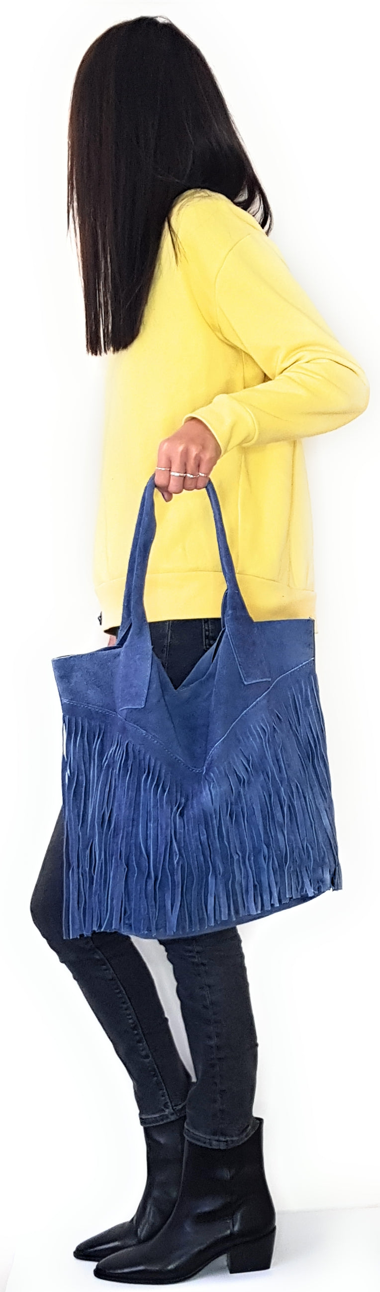 Naya Suede Leather Shopper Bag ~ Denim Blue