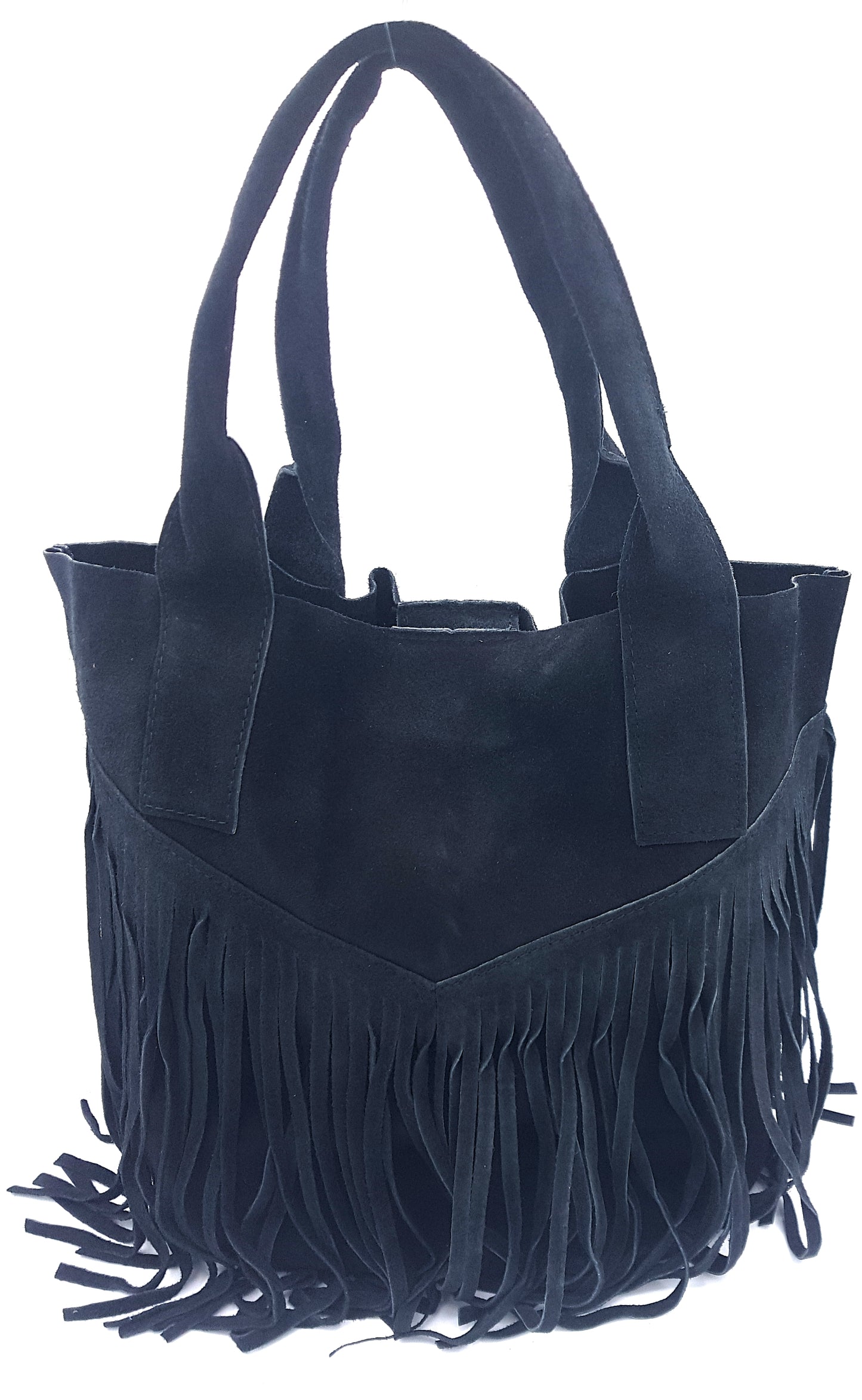 Naya Fringed Suede Leather Shopper Bag ~ Black
