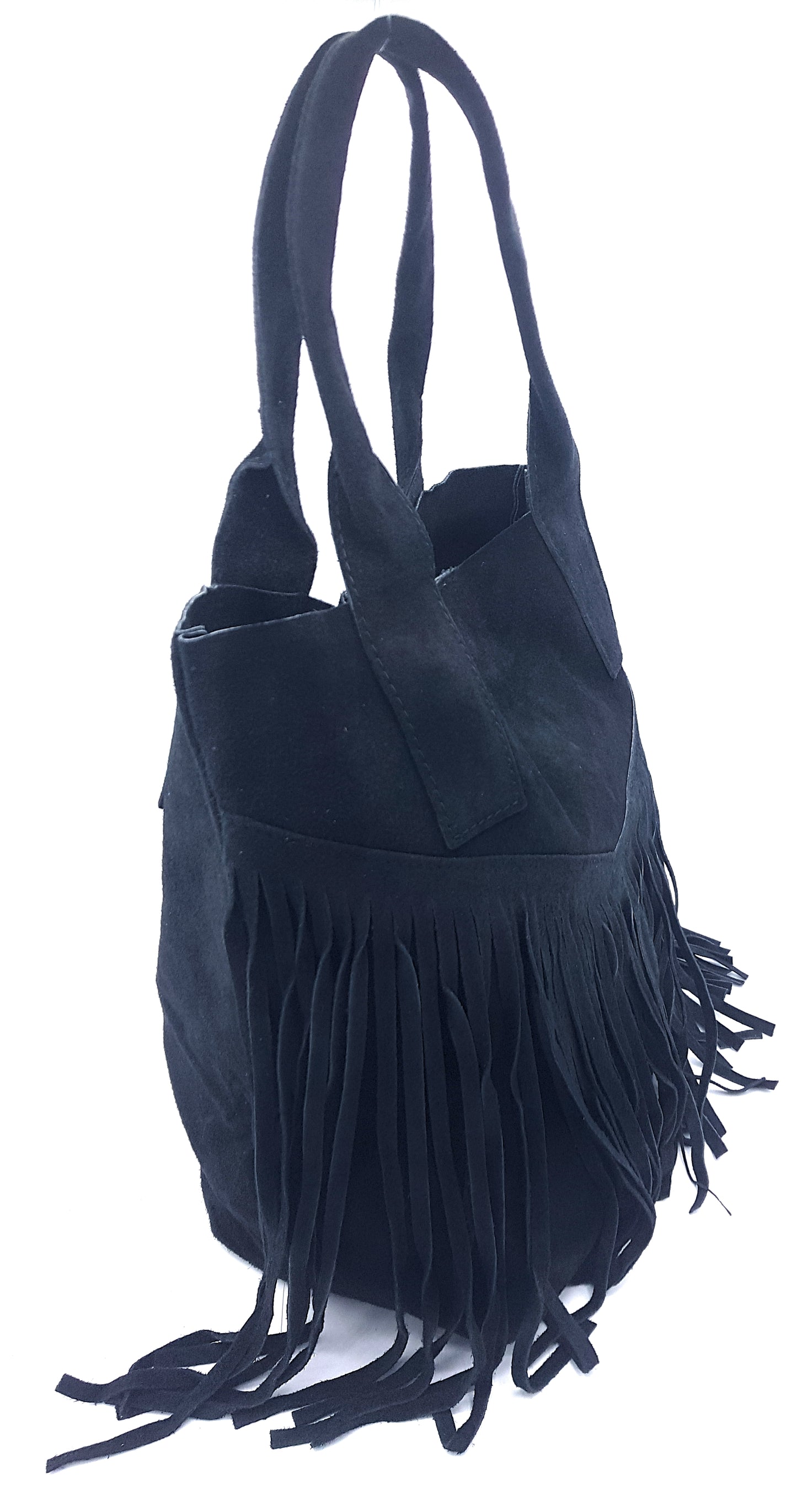 Naya Fringed Suede Leather Shopper Bag ~ Black