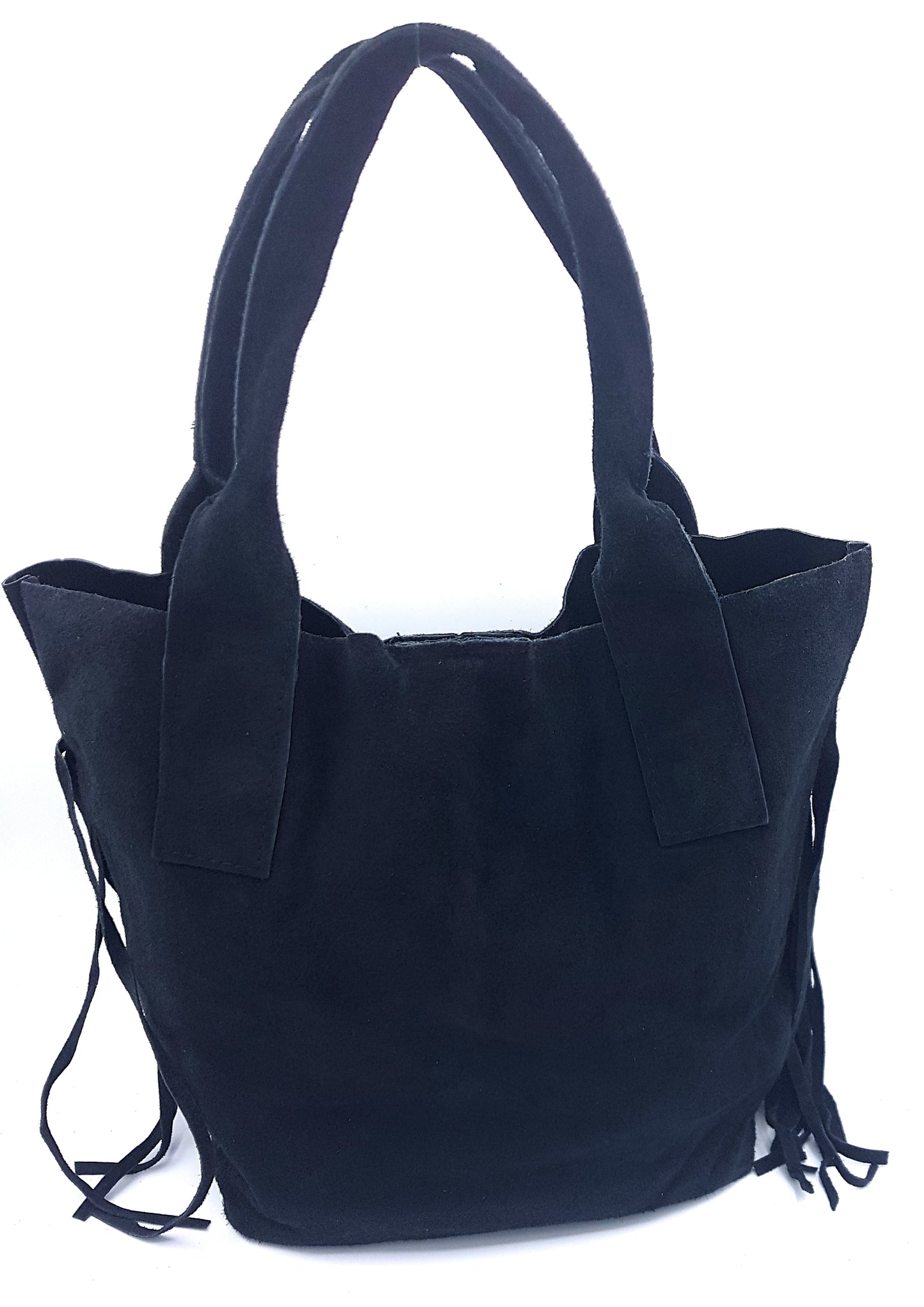 Naya Fringed Suede Leather Shopper Bag ~ Black
