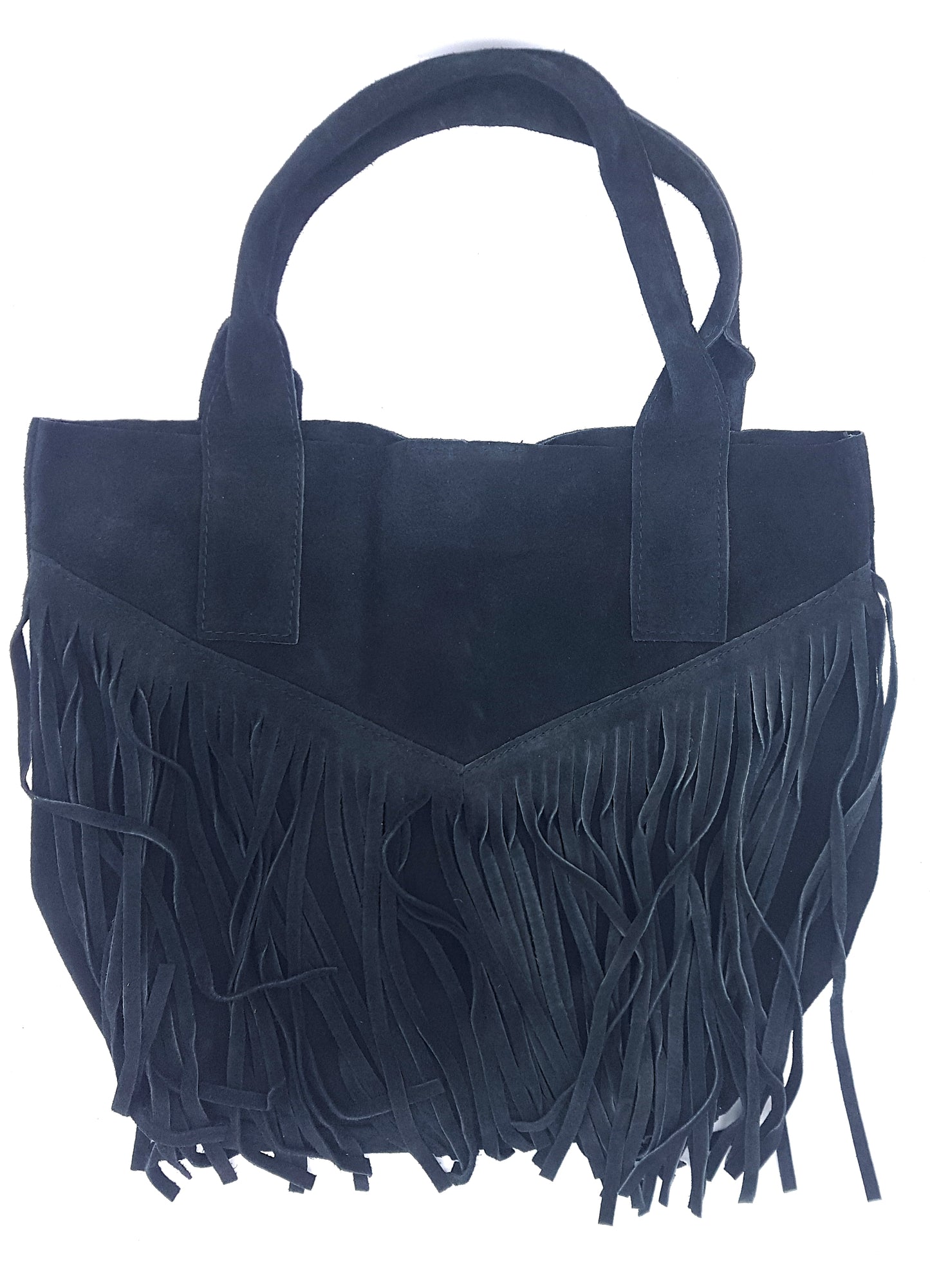 Naya Fringed Suede Leather Shopper Bag ~ Black