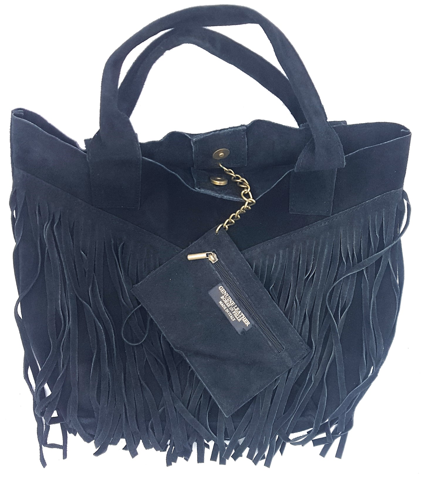 Naya Fringed Suede Leather Shopper Bag ~ Black