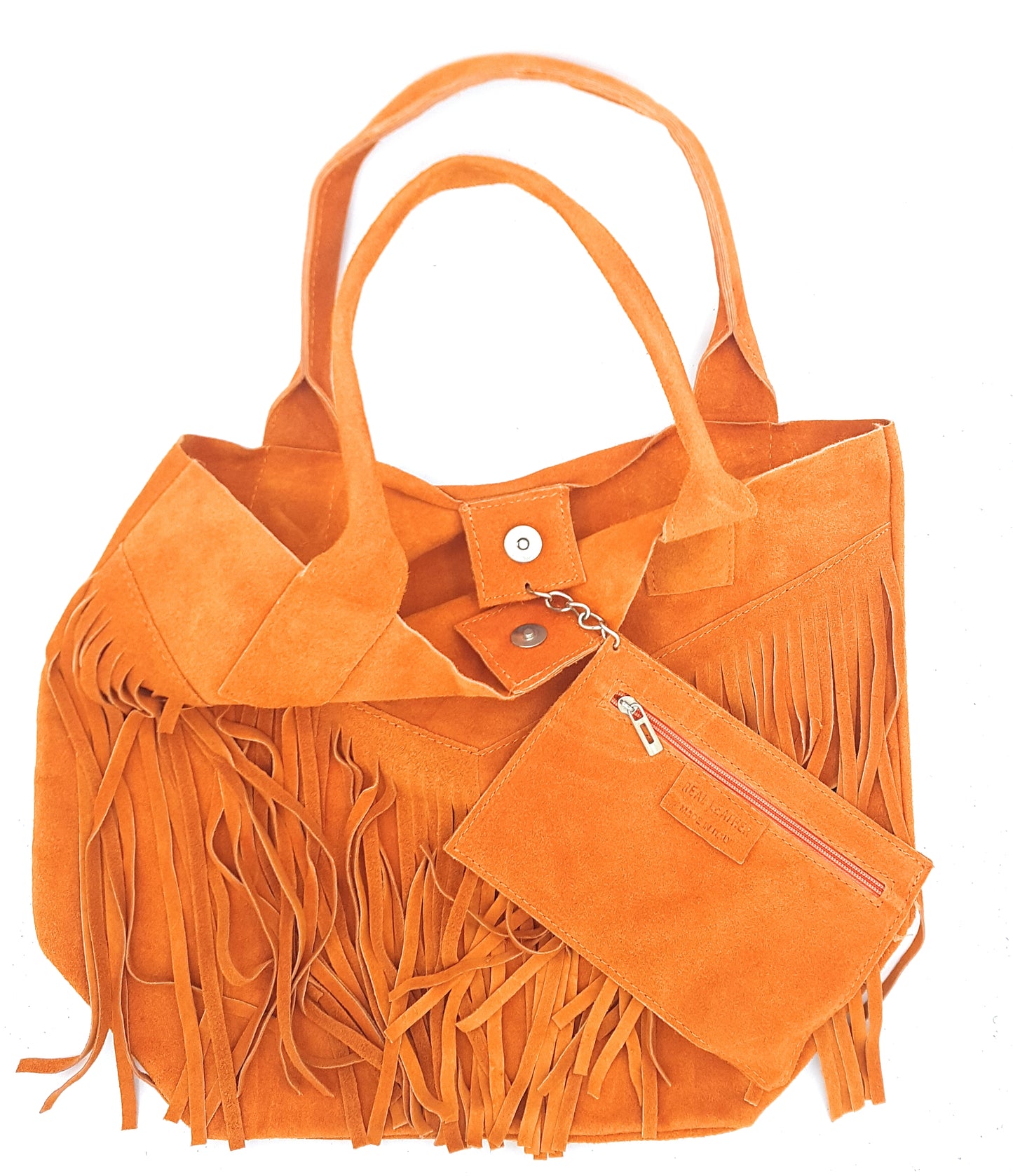 Naya Fringed Suede Shopper Bag ~ Orange