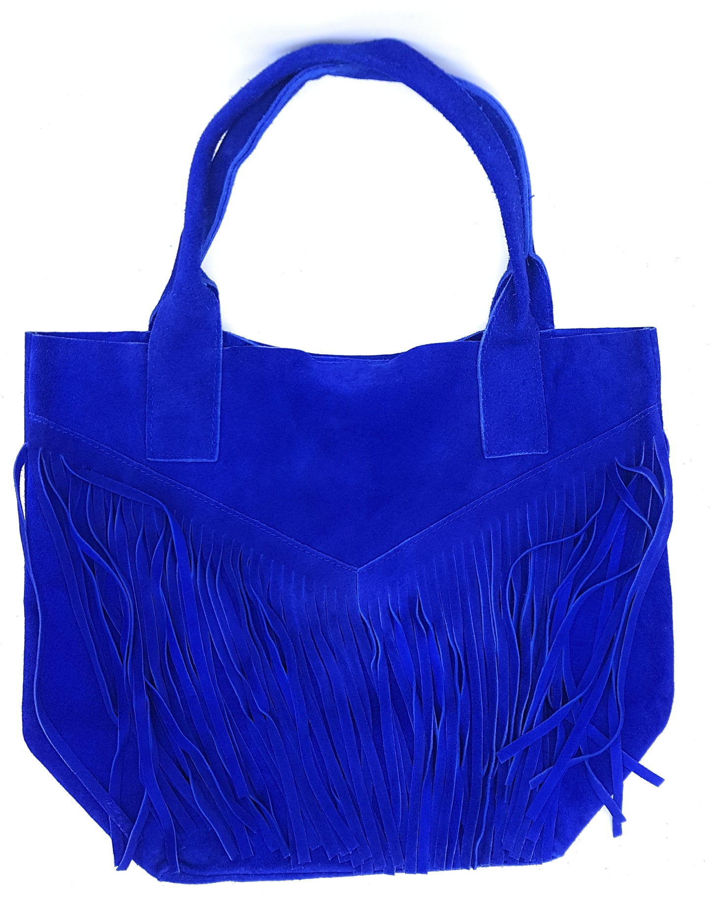Sac shopper Naya en cuir suédé à franges ~ Bleu royale
