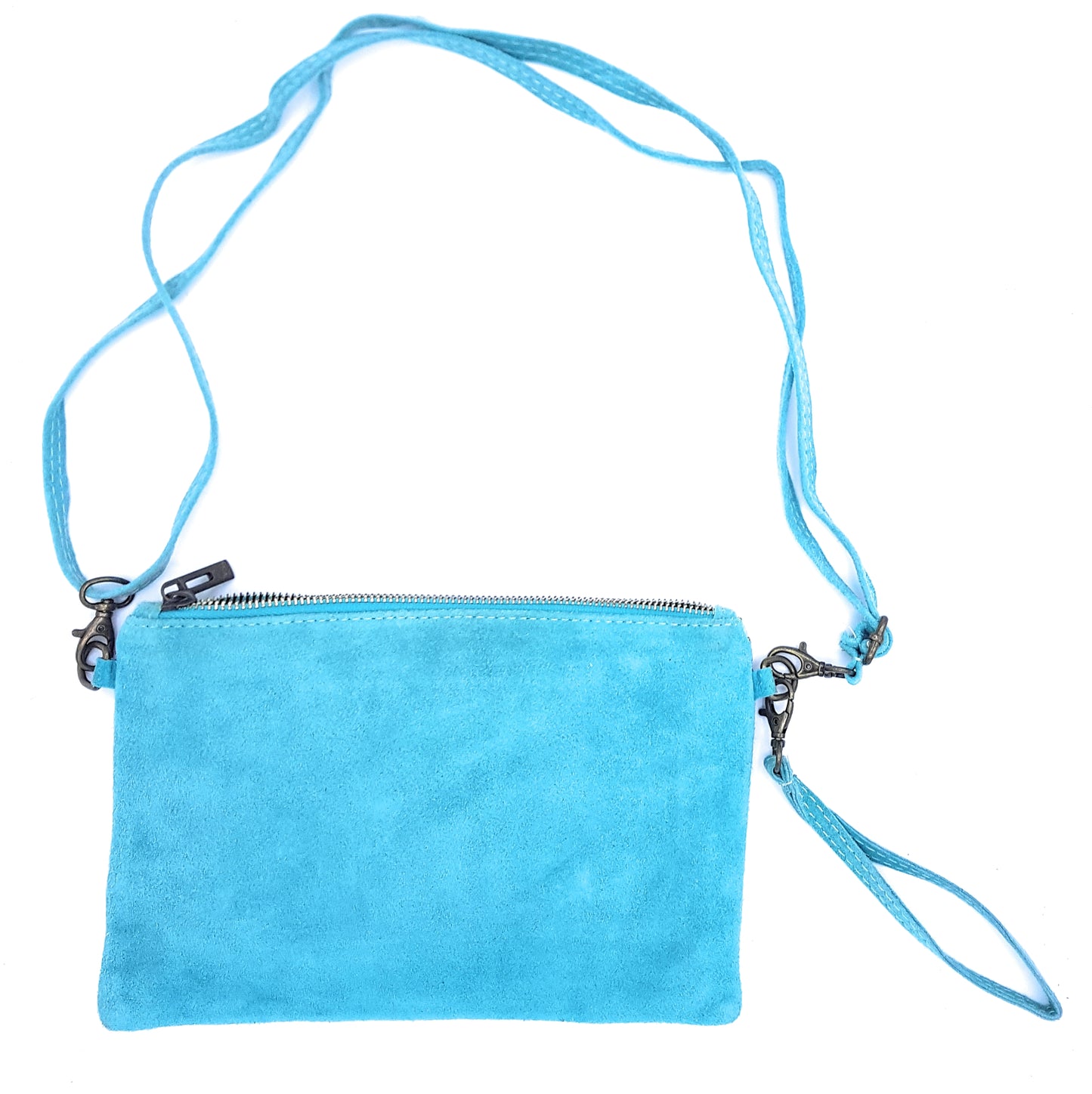Namata Suede Leather Clutch Bag with Embroidery ~ Turquoise