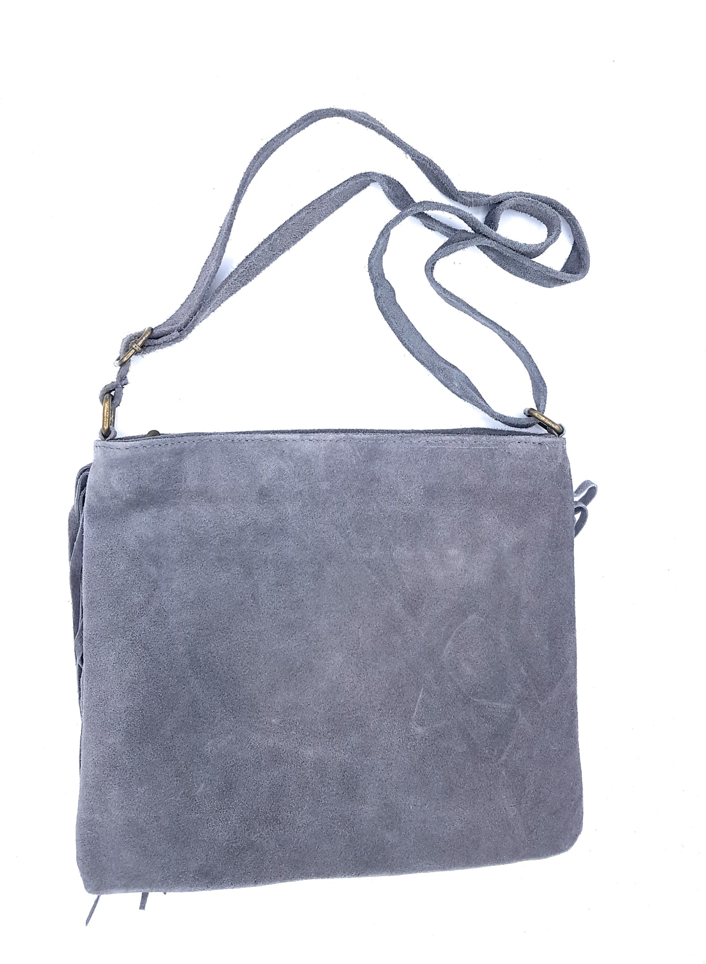 Chenoa Fringed Suede Leather Shoulder Bag ~ Grey