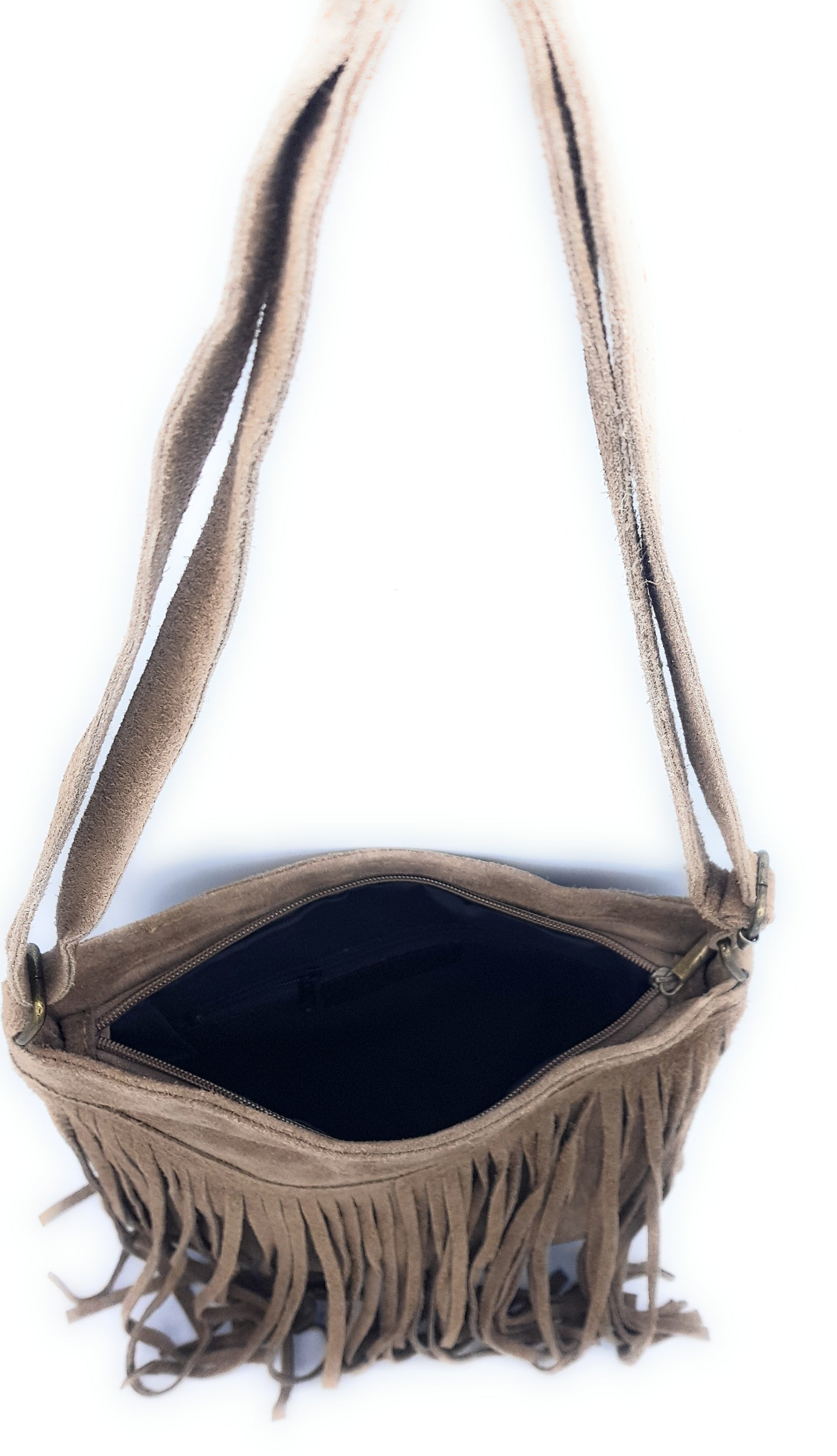 Chenoa Fringed Suede Leather Shoulder Bag ~ Taupe Brown