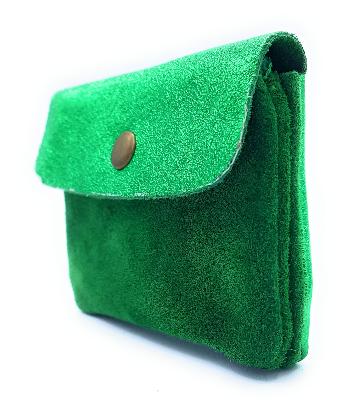 Aponi suede leather / iridescent coin purse ~ Emerald green