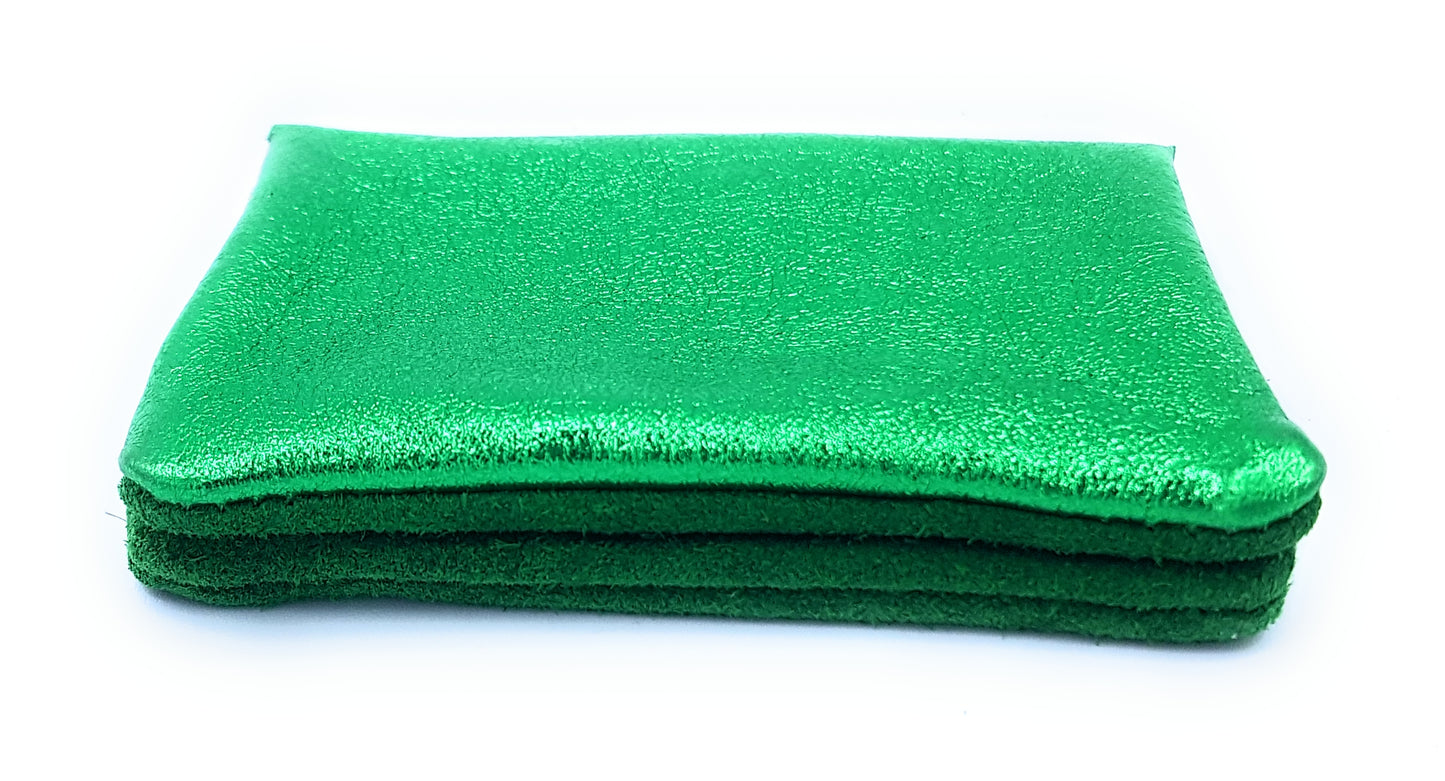 Aponi suede leather / iridescent coin purse ~ Emerald green