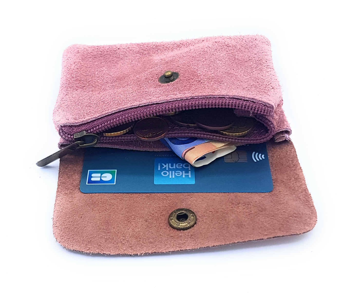 Aponi suede leather / iridescent coin purse ~ Pale pink