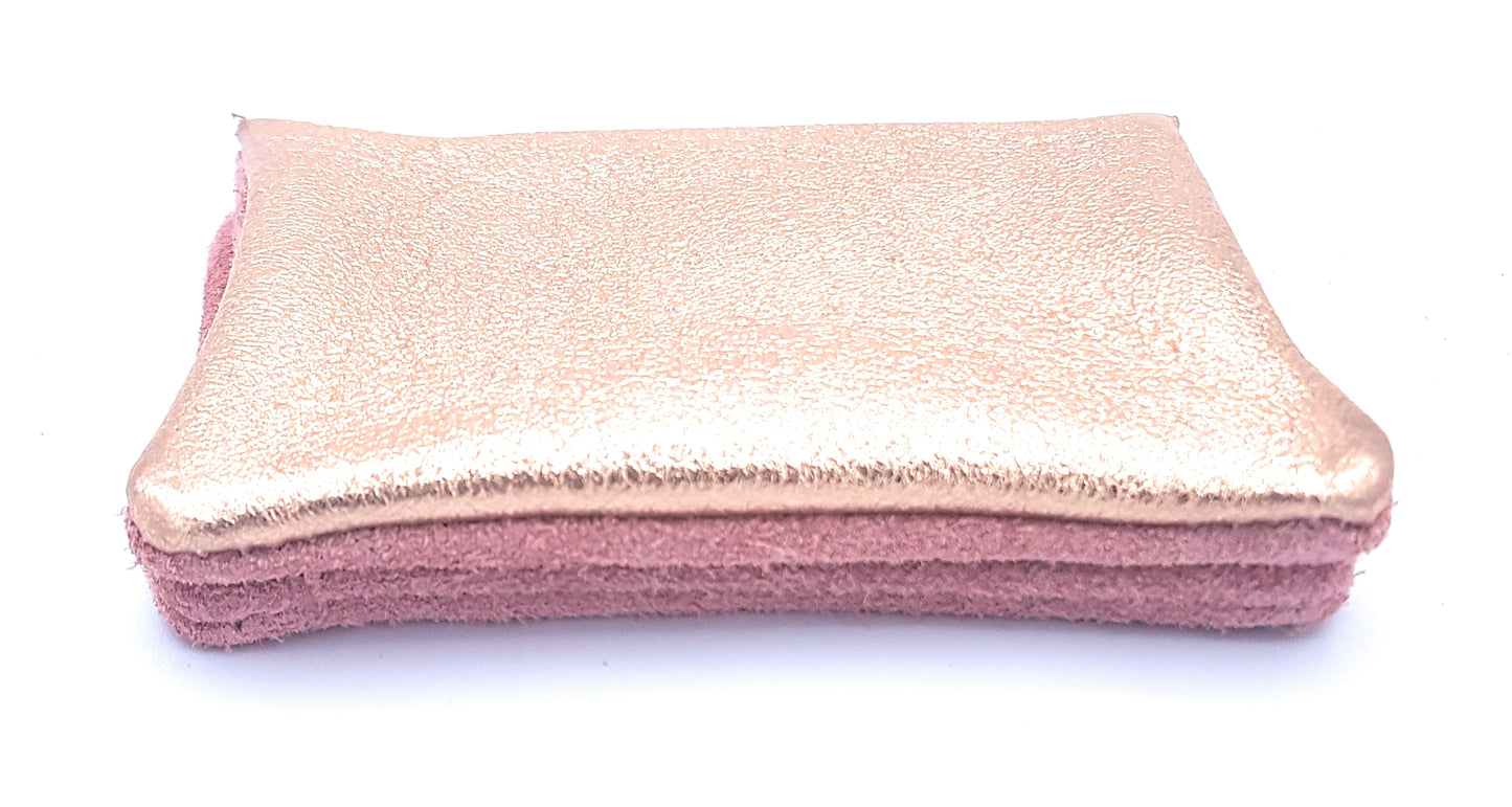 Aponi suede leather / iridescent coin purse ~ Pale pink