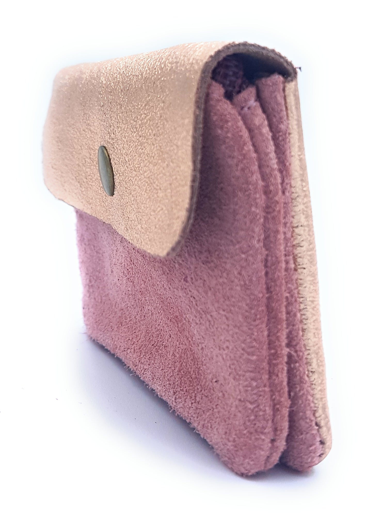 Aponi suede leather / iridescent coin purse ~ Pale pink