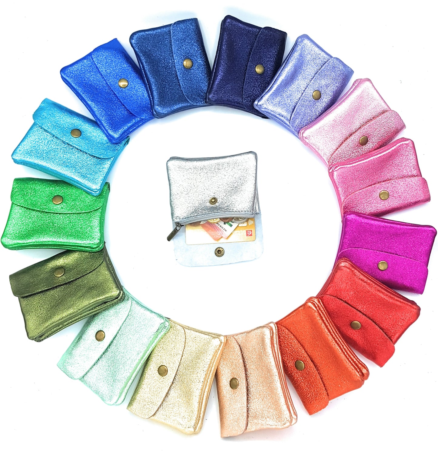 Porte-monnaie Aponi cuir irisé italien ~ Vert émeraude