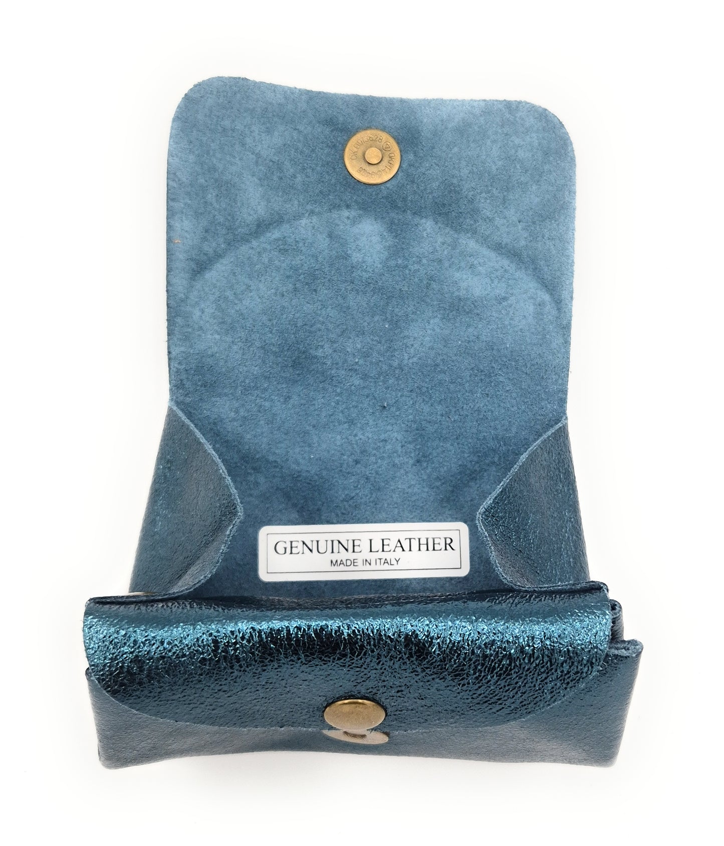 Porte-monnaie en cuir irisé Etania ~ Bleu canard