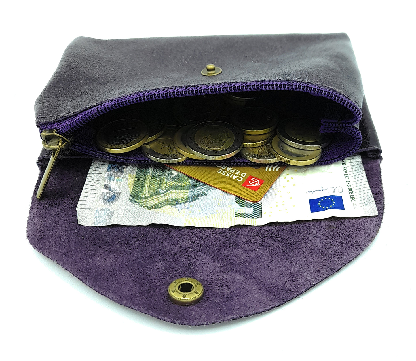 Porte-monnaie Aquene en cuir irisé Aubergine