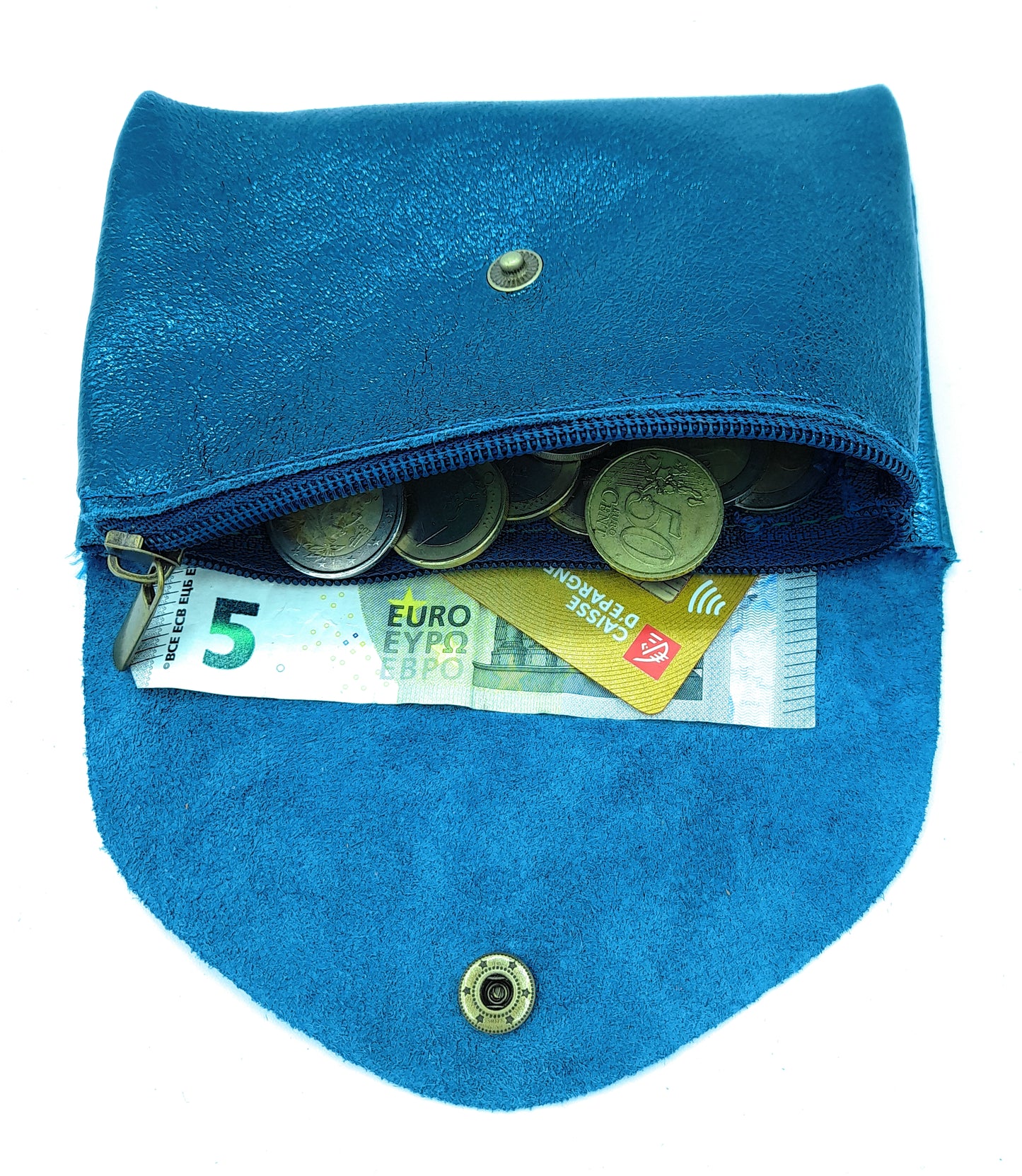 Porte-monnaie Aquene en cuir irisé Bleu canard