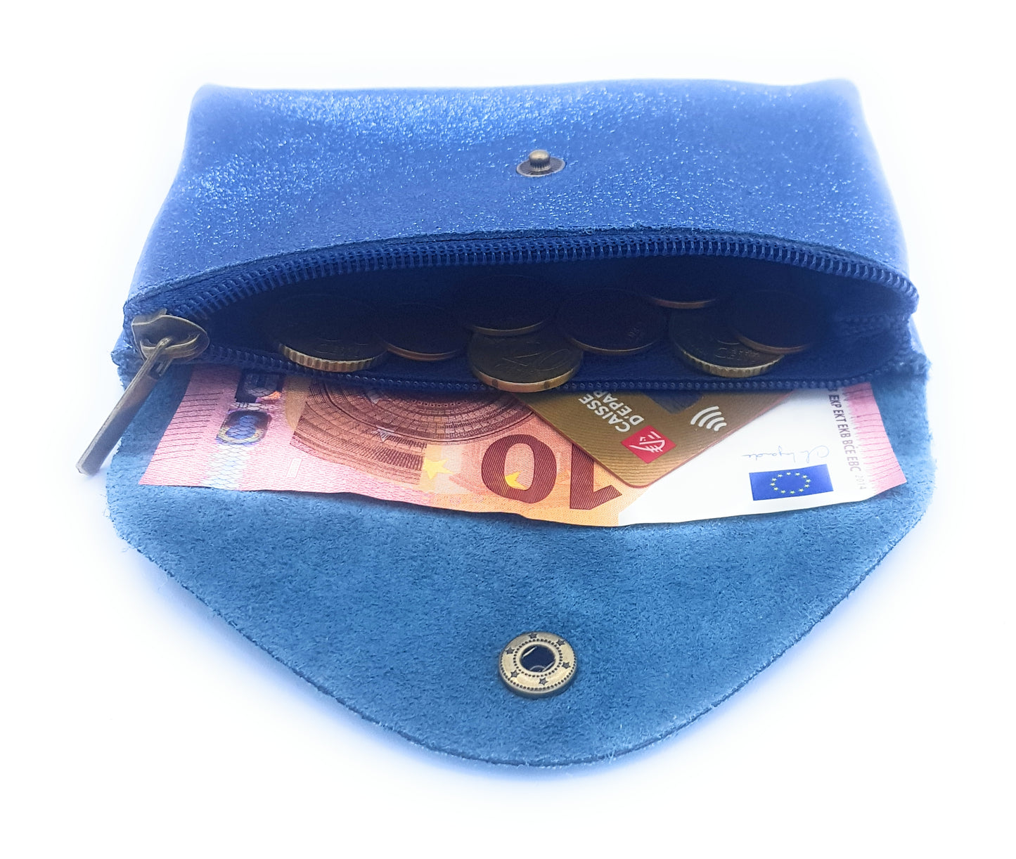 Porte-monnaie Aquene en cuir irisé Bleu jean