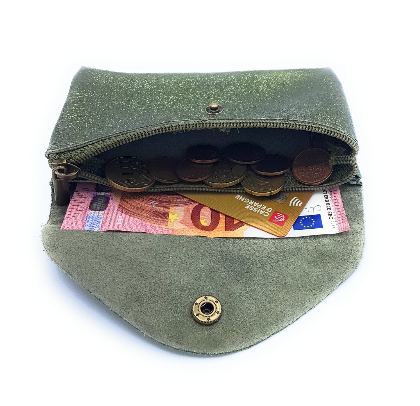 Porte-monnaie Aquene en cuir irisé Kaki