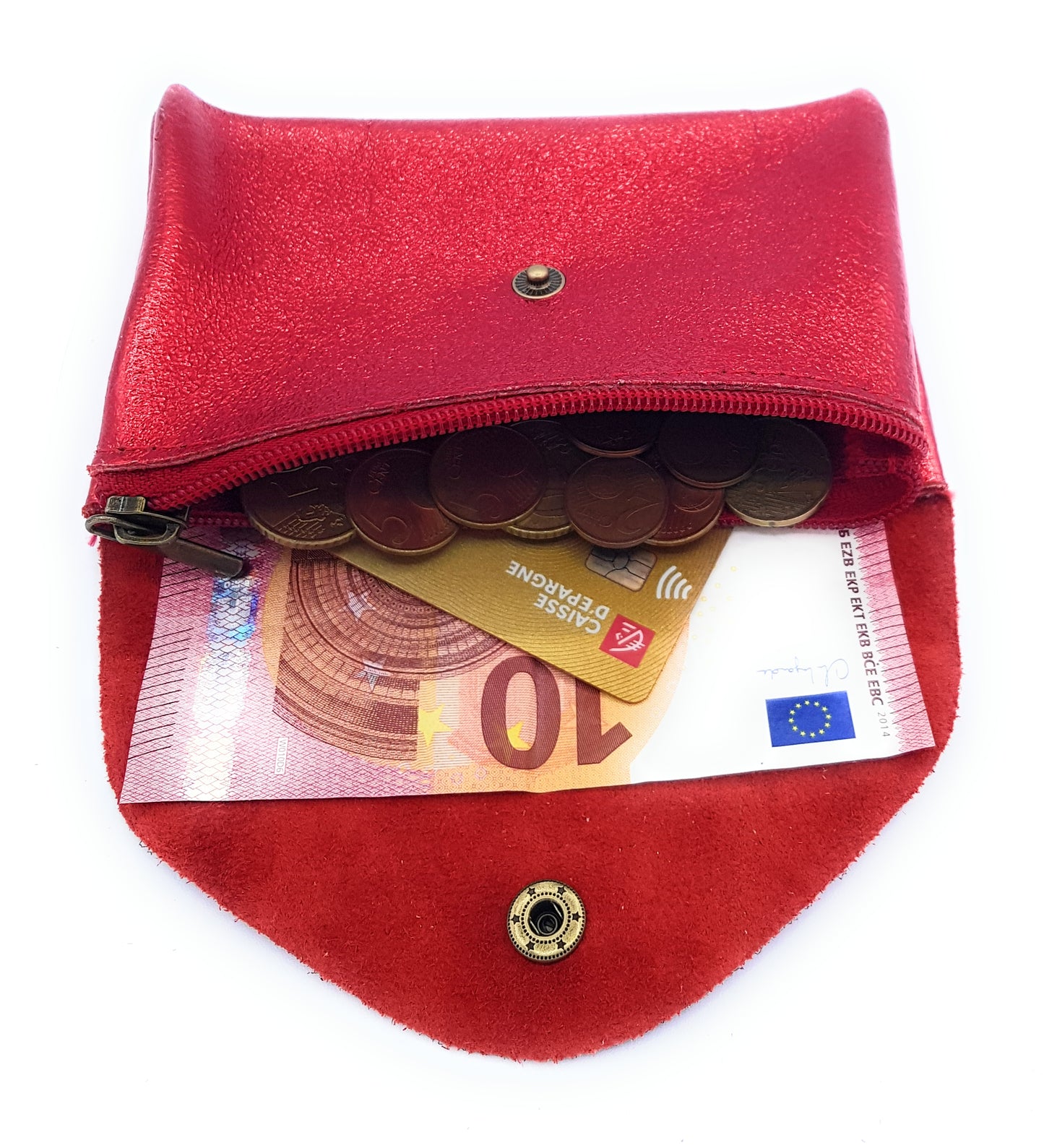 Porte-monnaie Aquene en cuir irisé Rouge