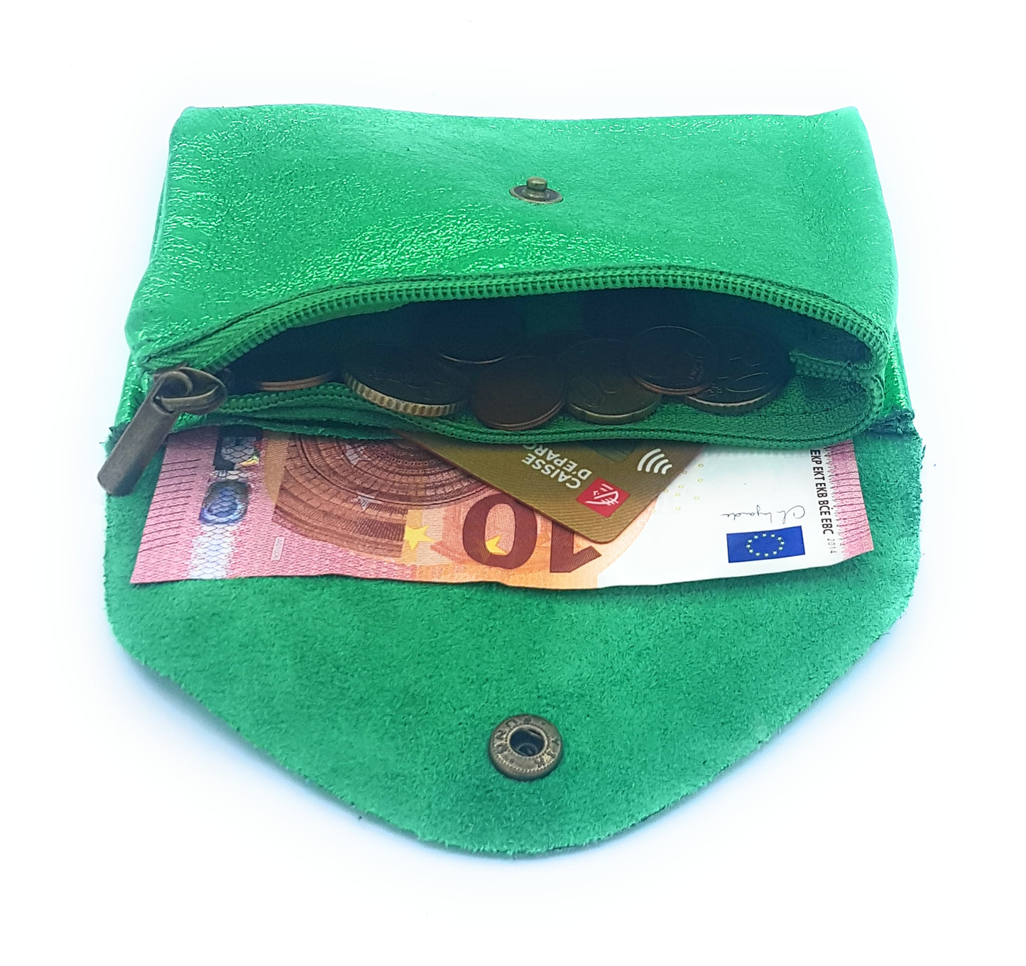 Porte-monnaie Aquene en cuir irisé Vert émeraude