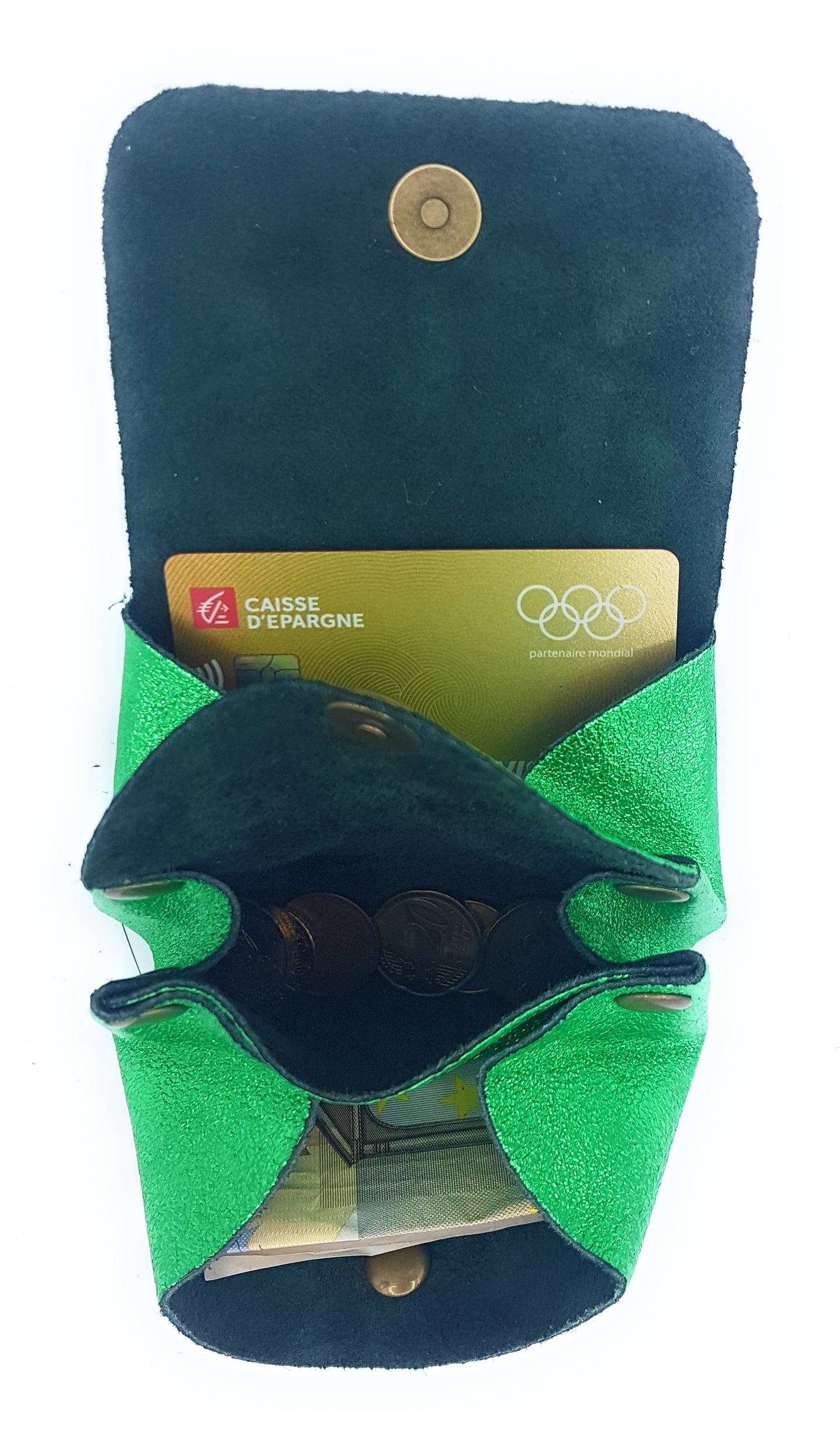 Porte-monnaie Etania en cuir irisé Vert émeraude