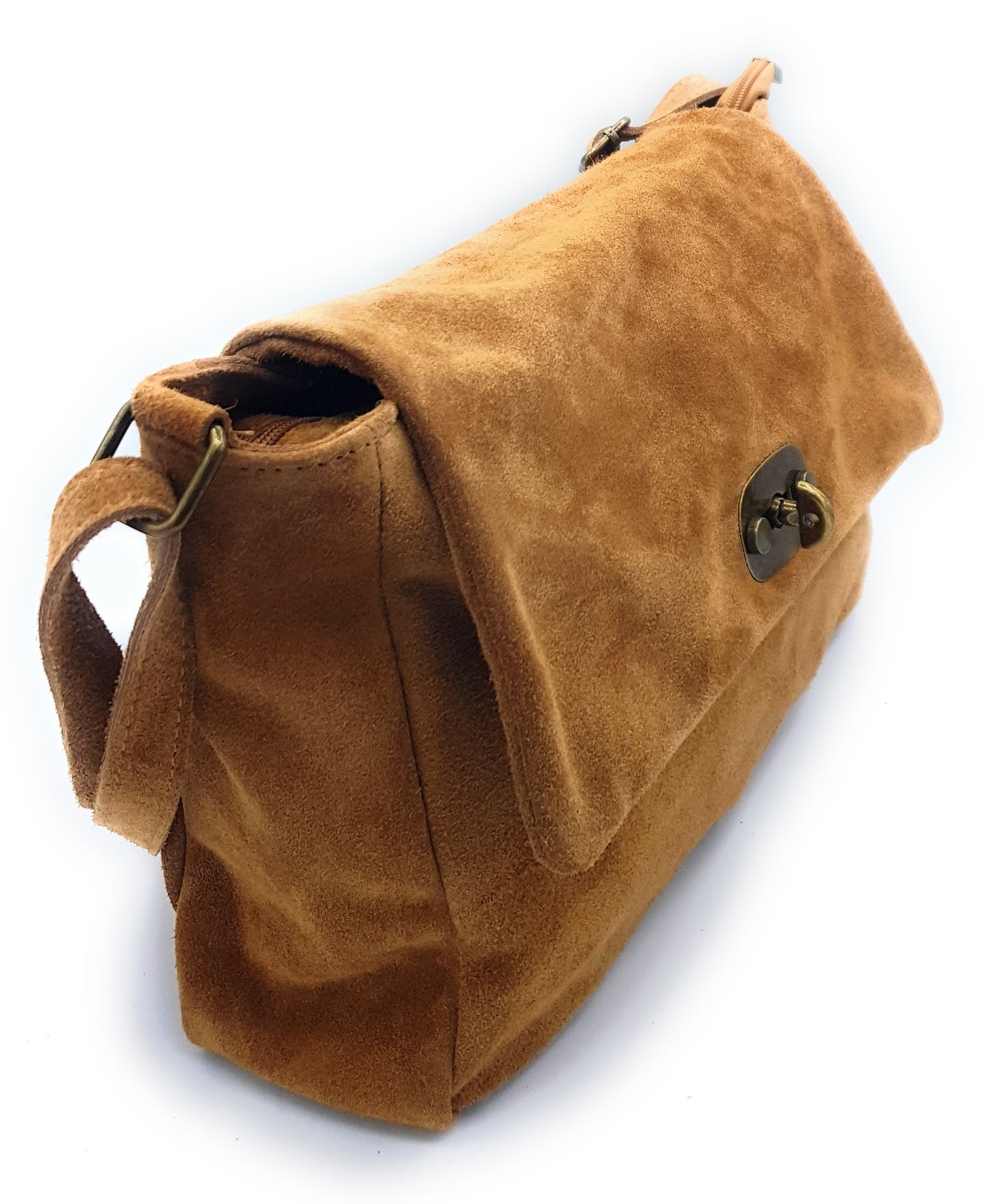 Sahale Suede Leather Messenger Bag ~ Camel