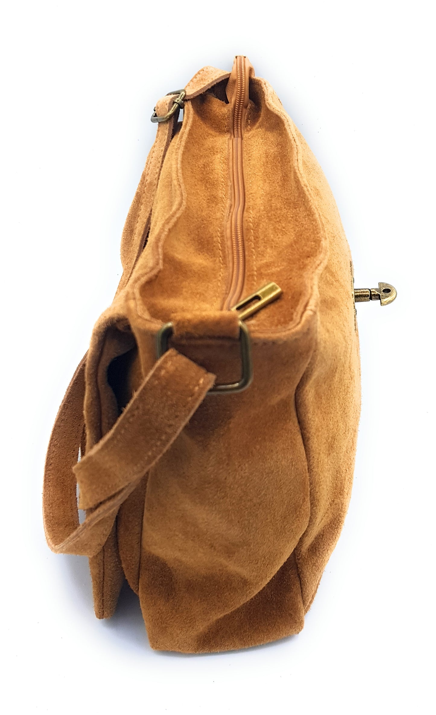 Sahale Suede Leather Messenger Bag ~ Camel