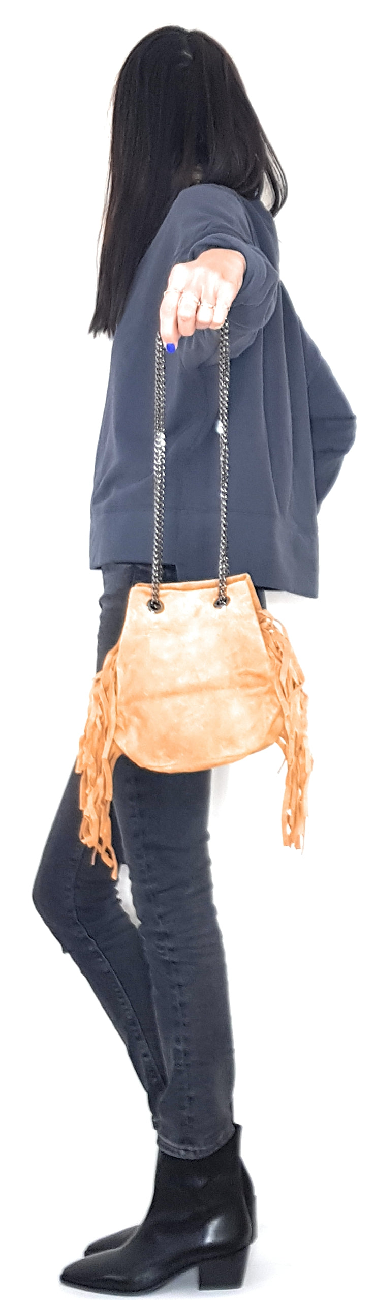 Sac bourse Anoki en cuir suèdé Camel