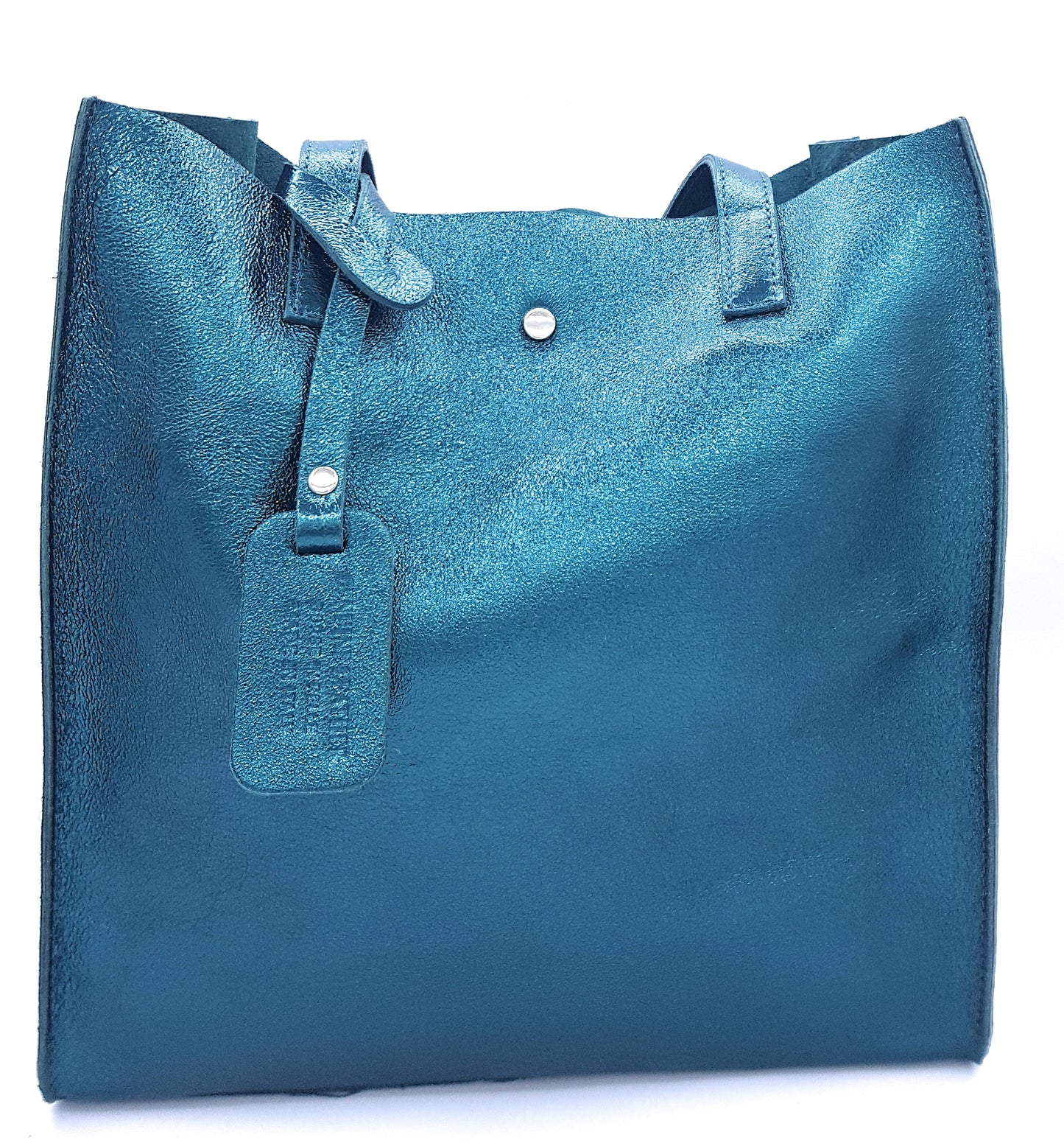 Dena shopper bag in iridescent leather ~ Duck blue