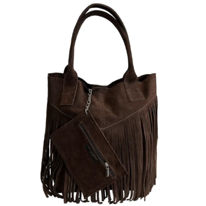Naya Fringed Suede Shopper Bag ~ Chocolate