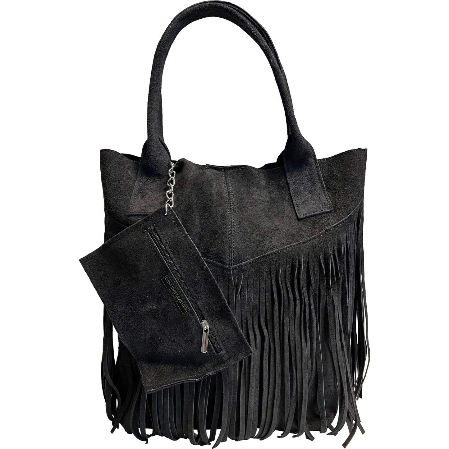 Naya Fringed Suede Leather Shopper Bag ~ Black