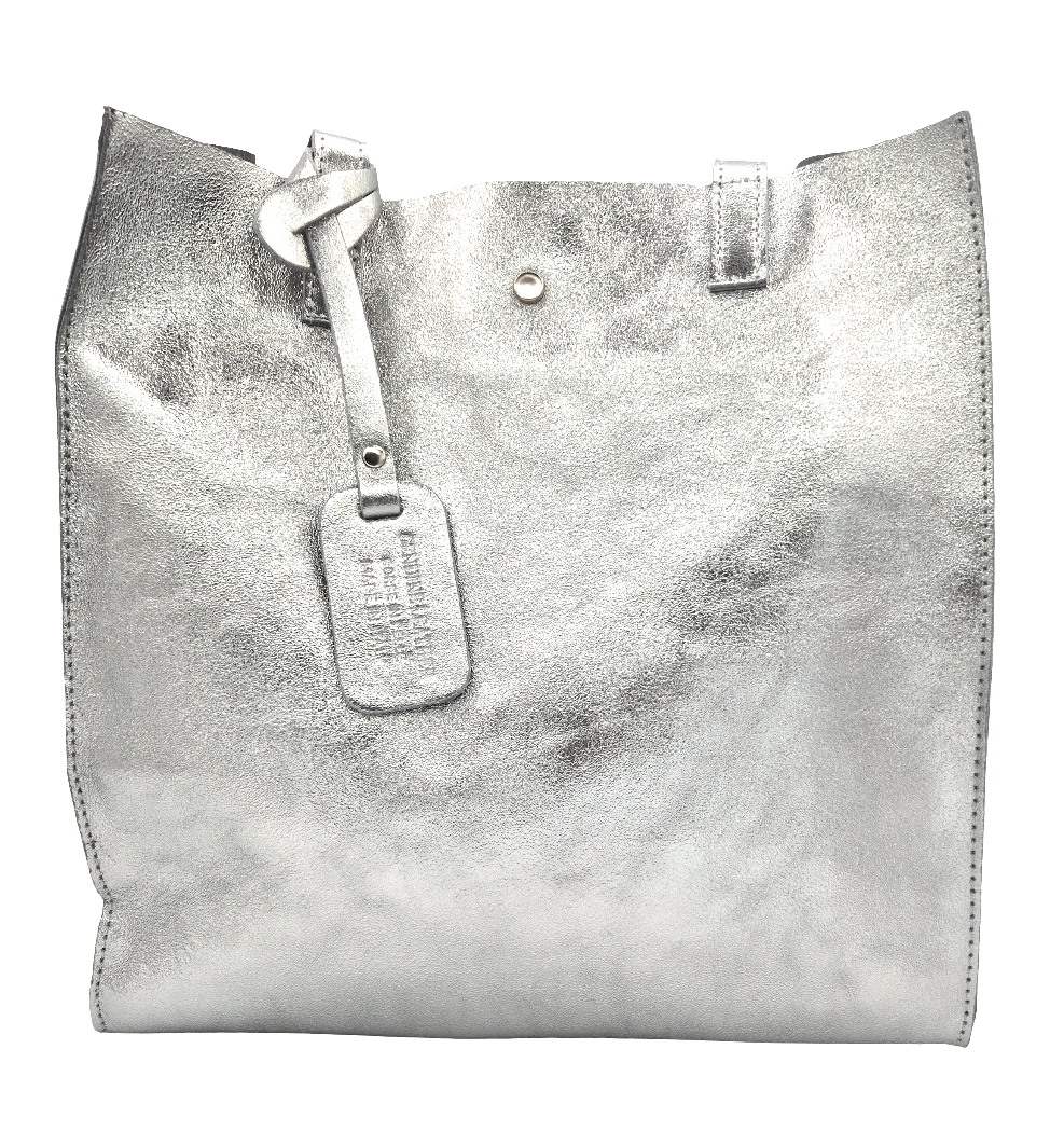 Dena shopper bag in iridescent leather ~ Silver