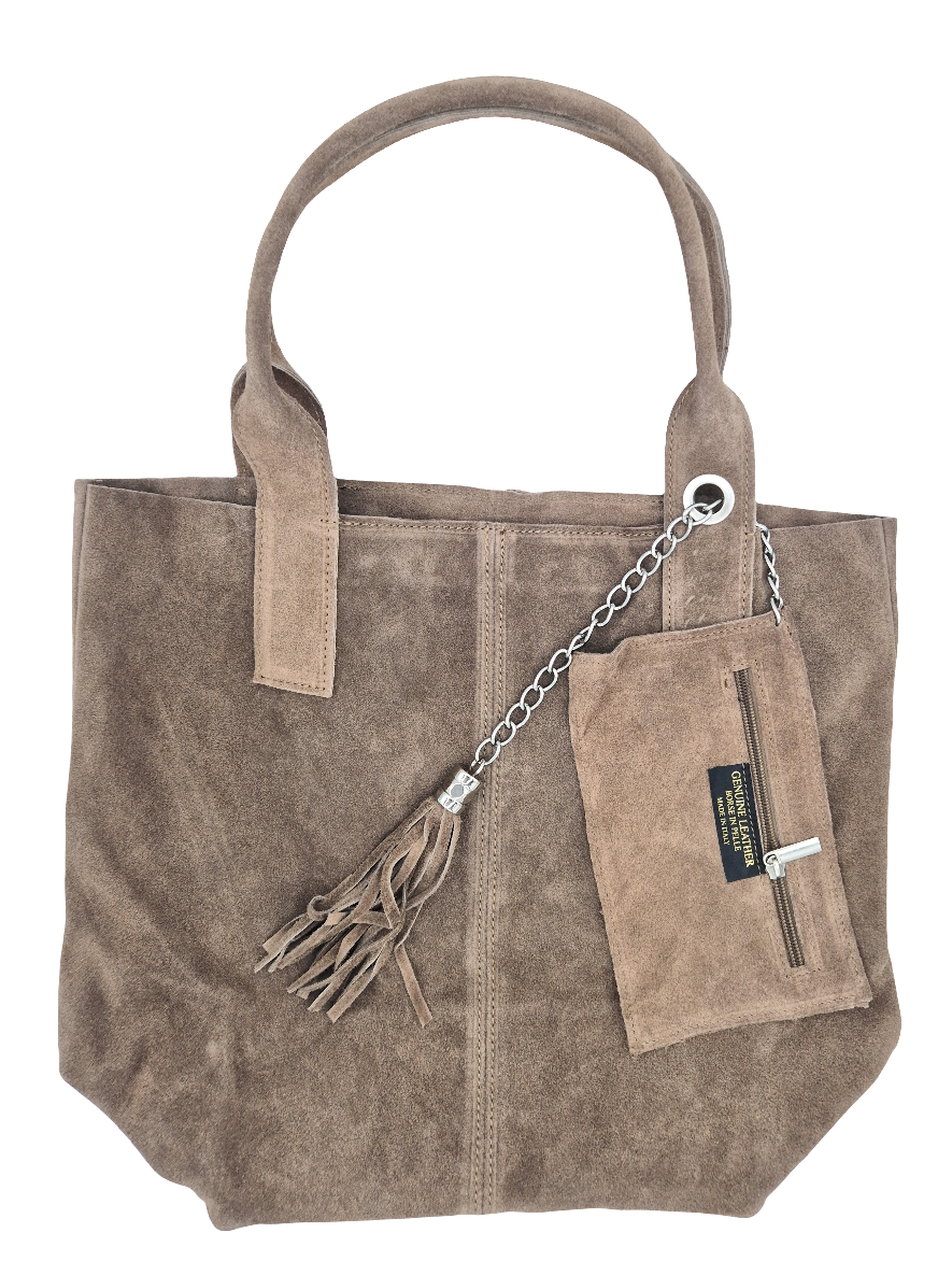 Aiyana Suede Leather Shopper Bag ~ Taupe
