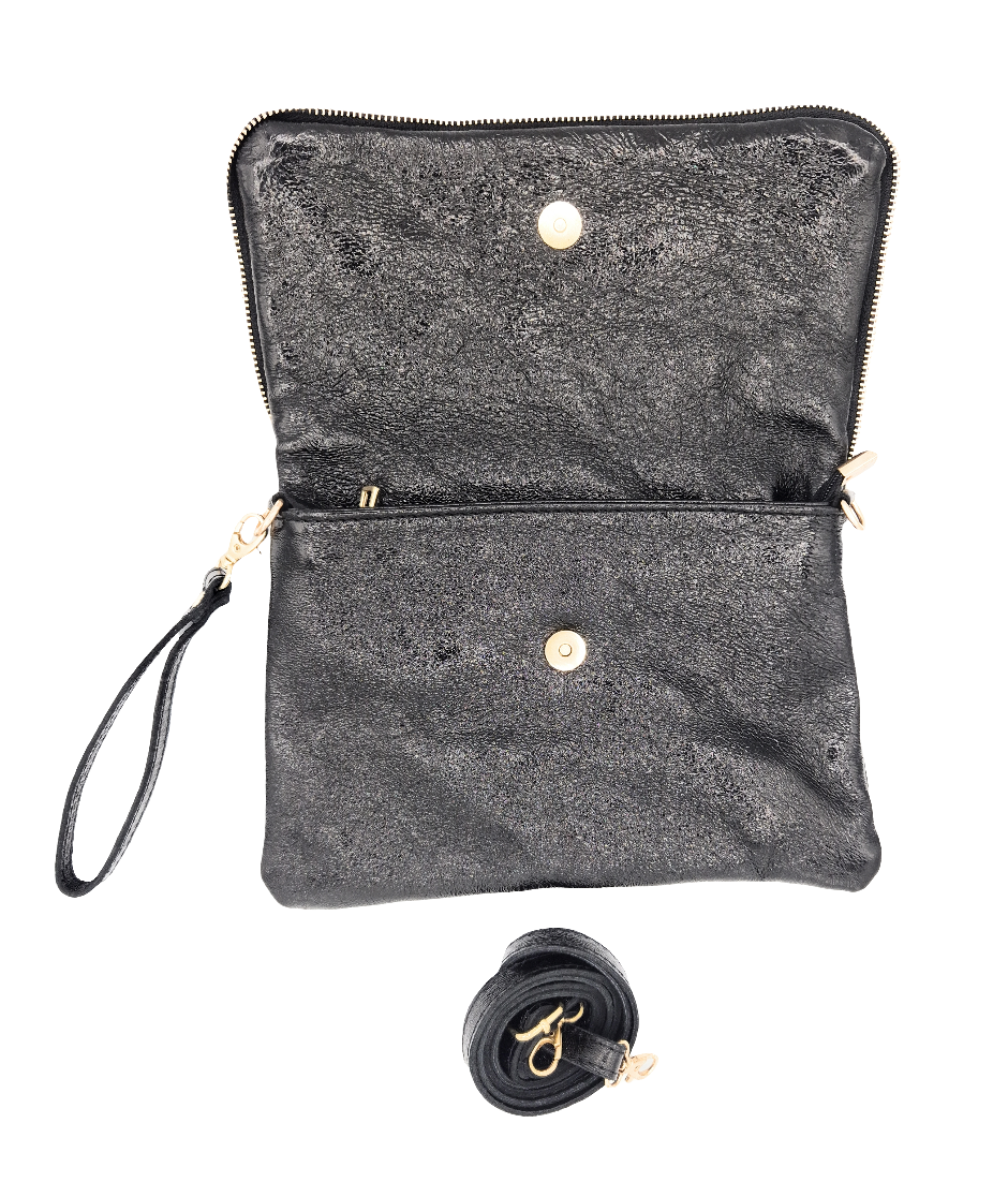 Halona Iridescent Leather Shoulder Bag ~ Black