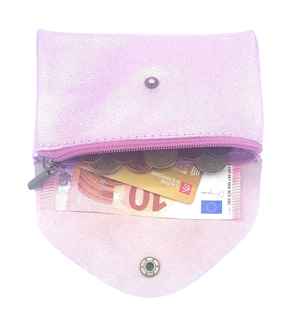 Aquene Iridescent Leather Purse ~ Pale Pink