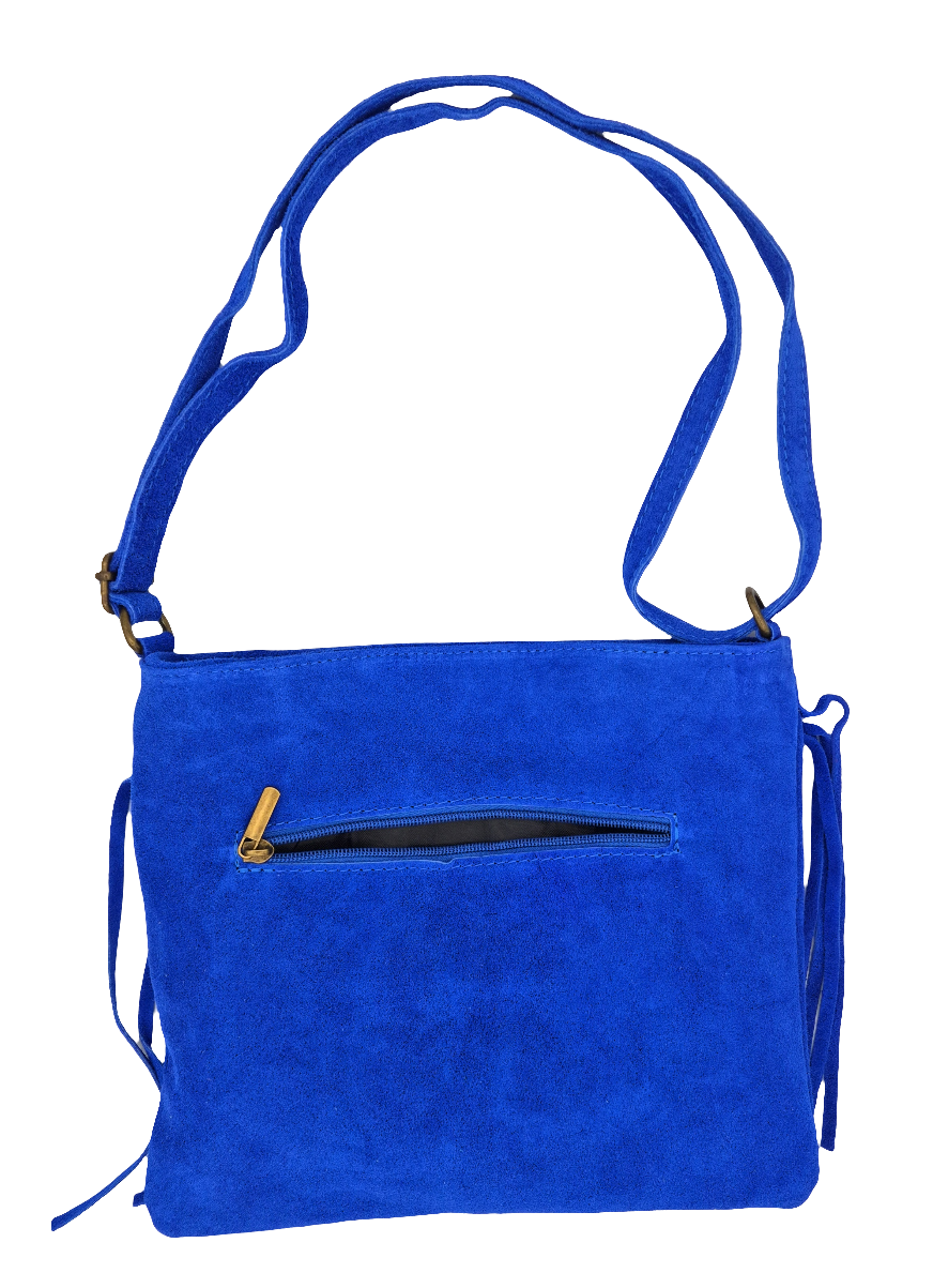 Sac à bandoulière en cuir suèdé à franges Chenoa ~ Bleu royale