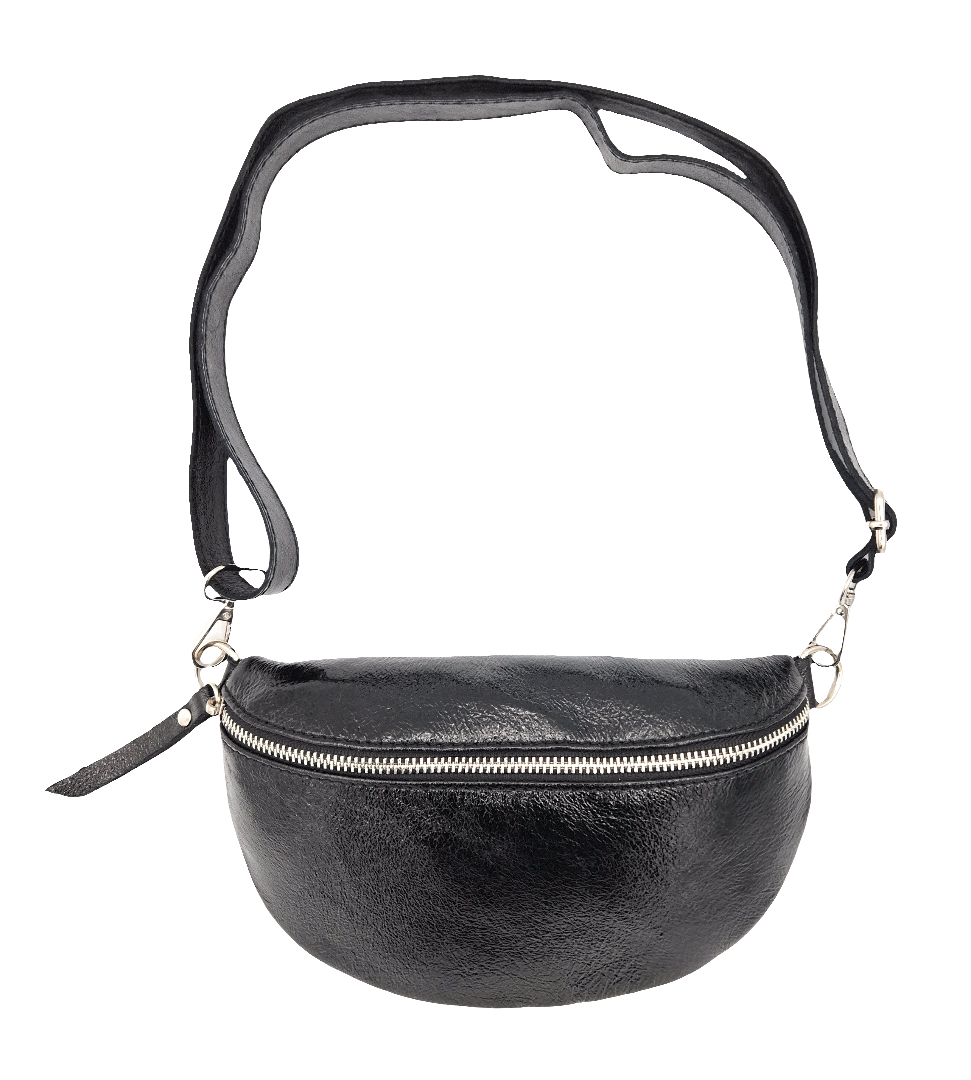 Dyani Iridescent Leather Fanny Pack ~ Black