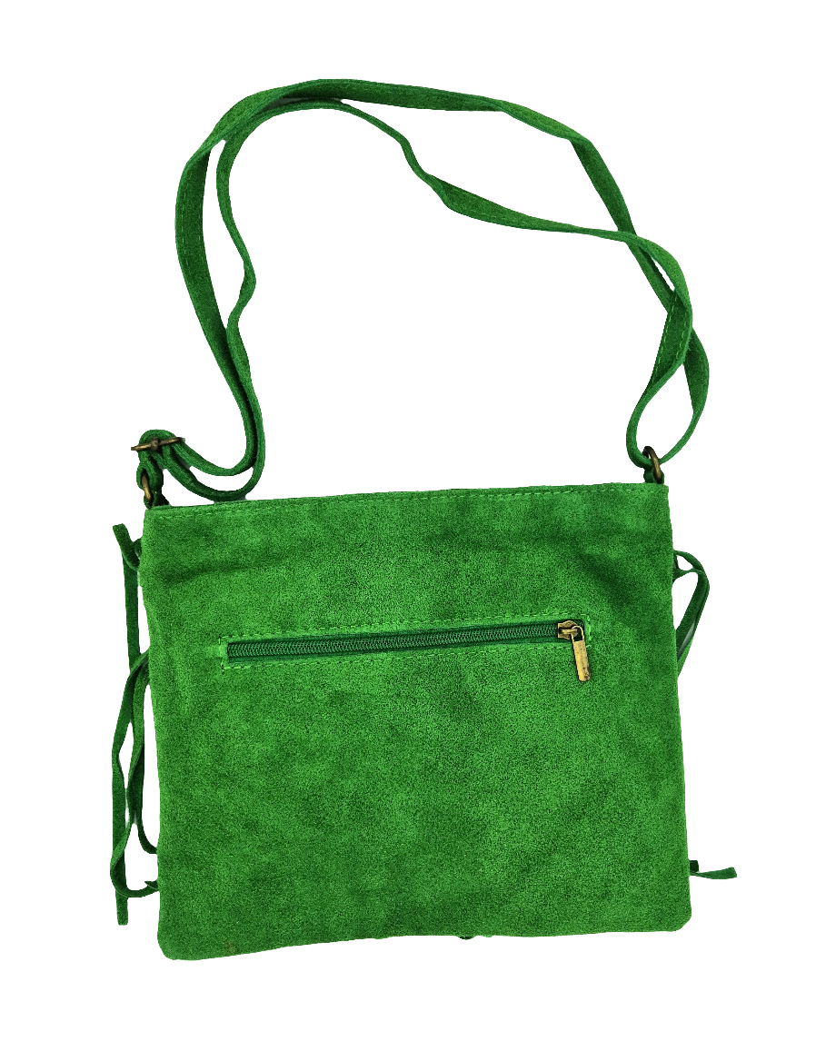 Chenoa Fringed Suede Leather Shoulder Bag ~ Emerald Green