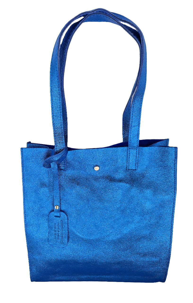 Dena Shopper Bag in Iridescent Leather ~ Royal Blue
