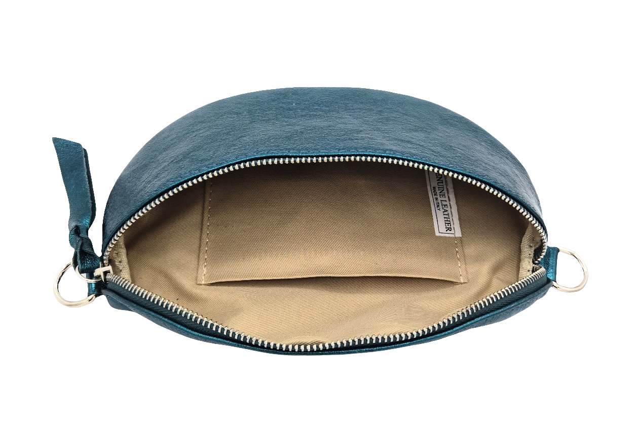 Sac banane en cuir irisé Dyani ~ Bleu canard