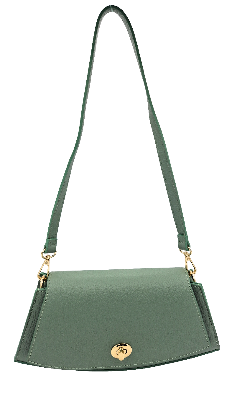 Sac à bandoulière demi-lune en cuir Paco ~ Vert amande