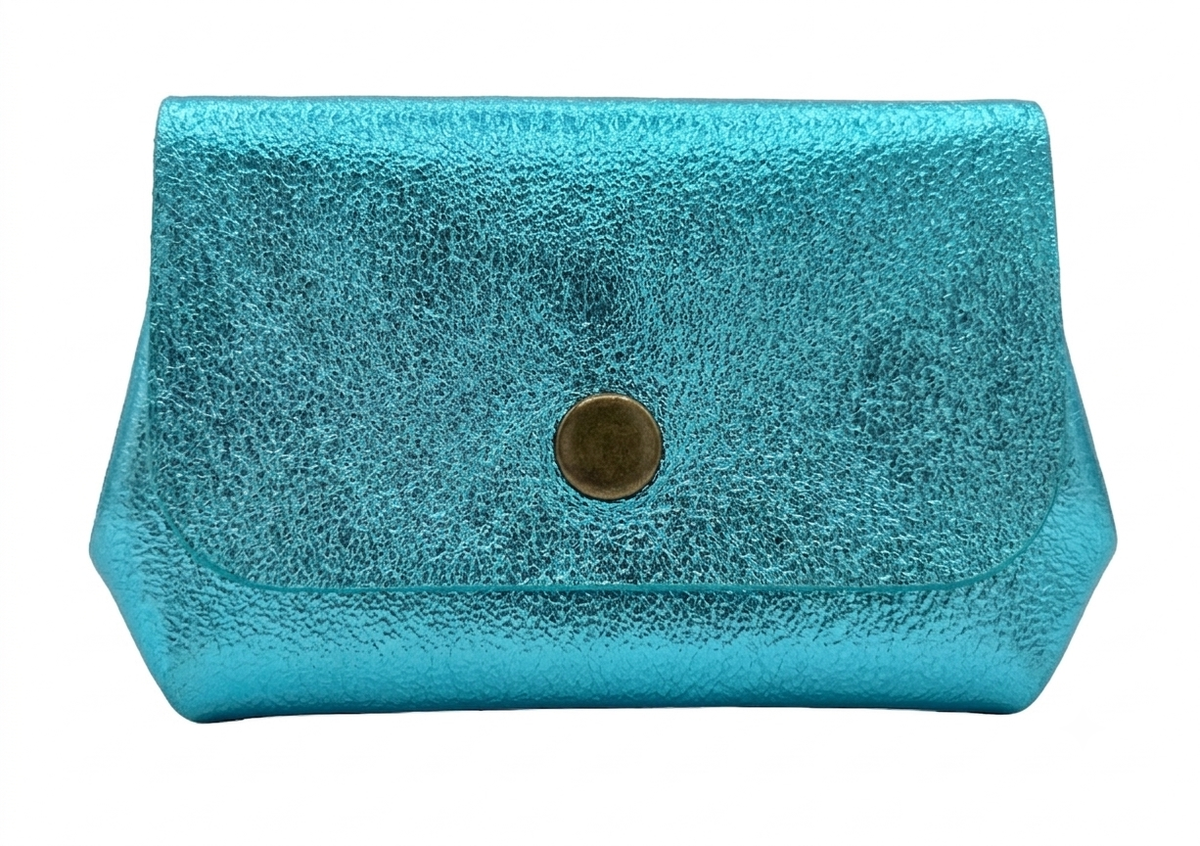Porte-monnaie en cuir irisé Etania ~ Turquoise
