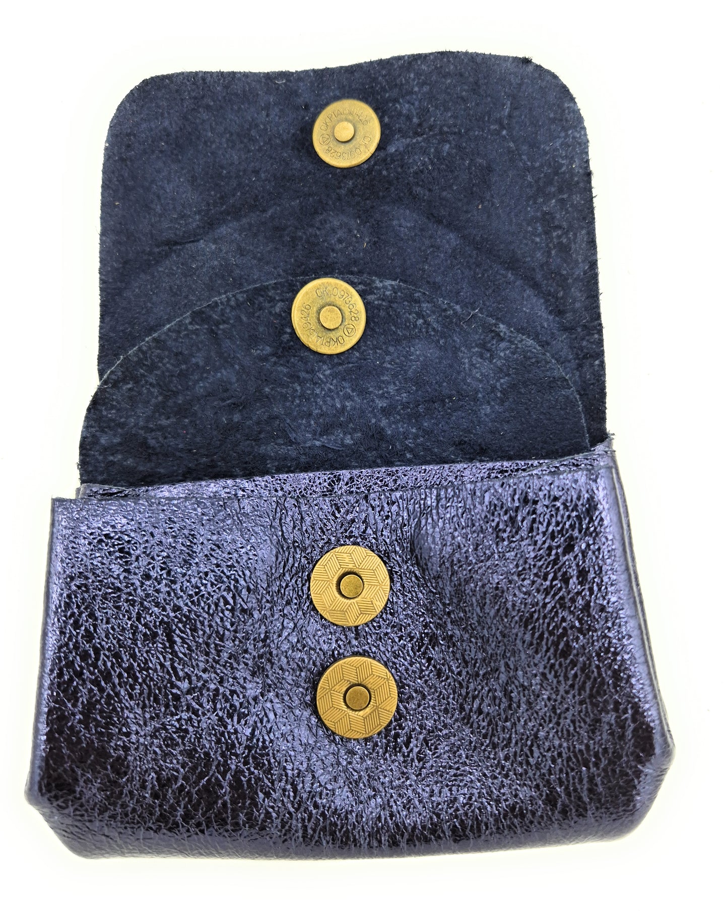 Porte-monnaie en cuir irisé Etania ~ Bleu nuit