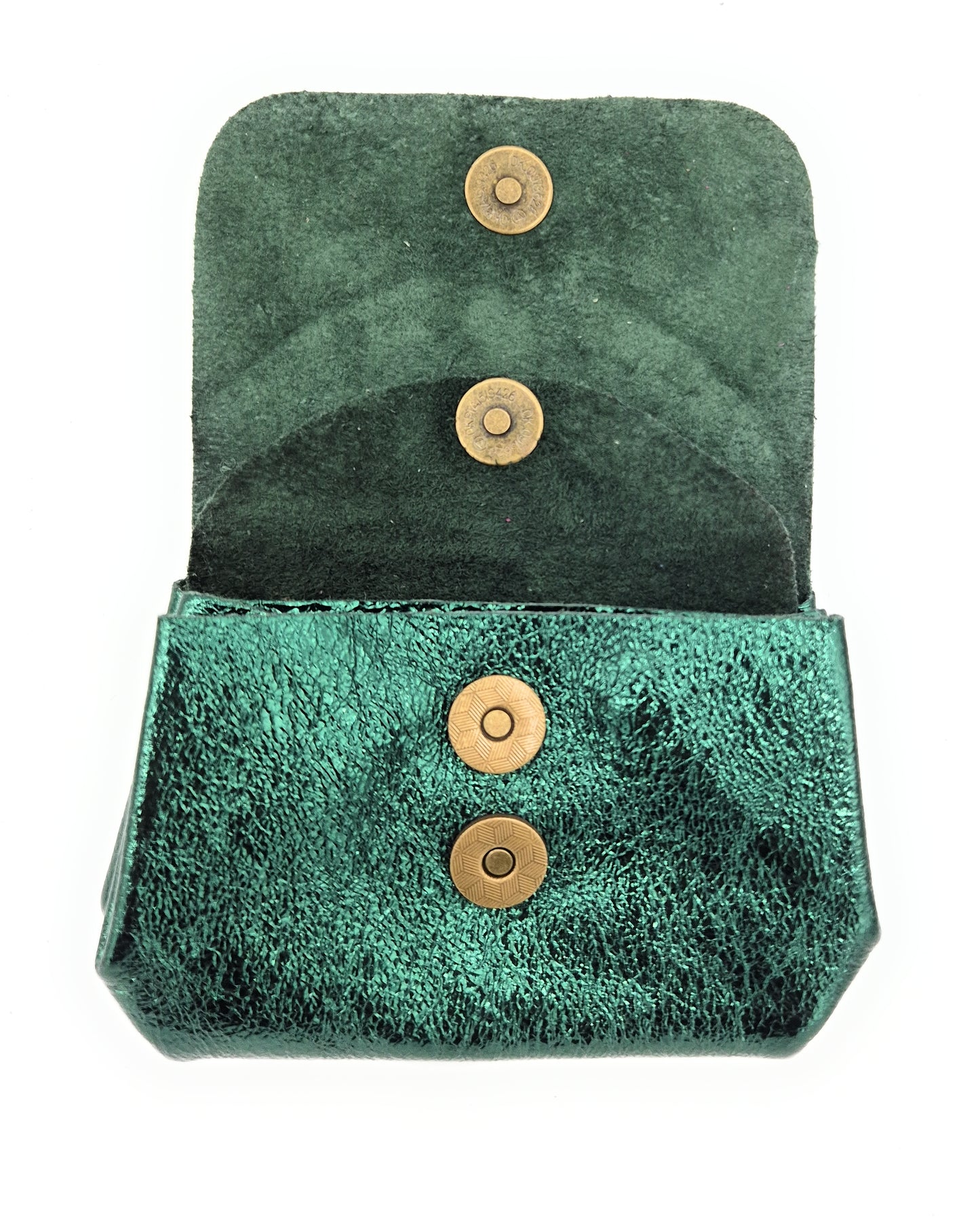 Porte-monnaie en cuir irisé Etania ~ Vert pétrole