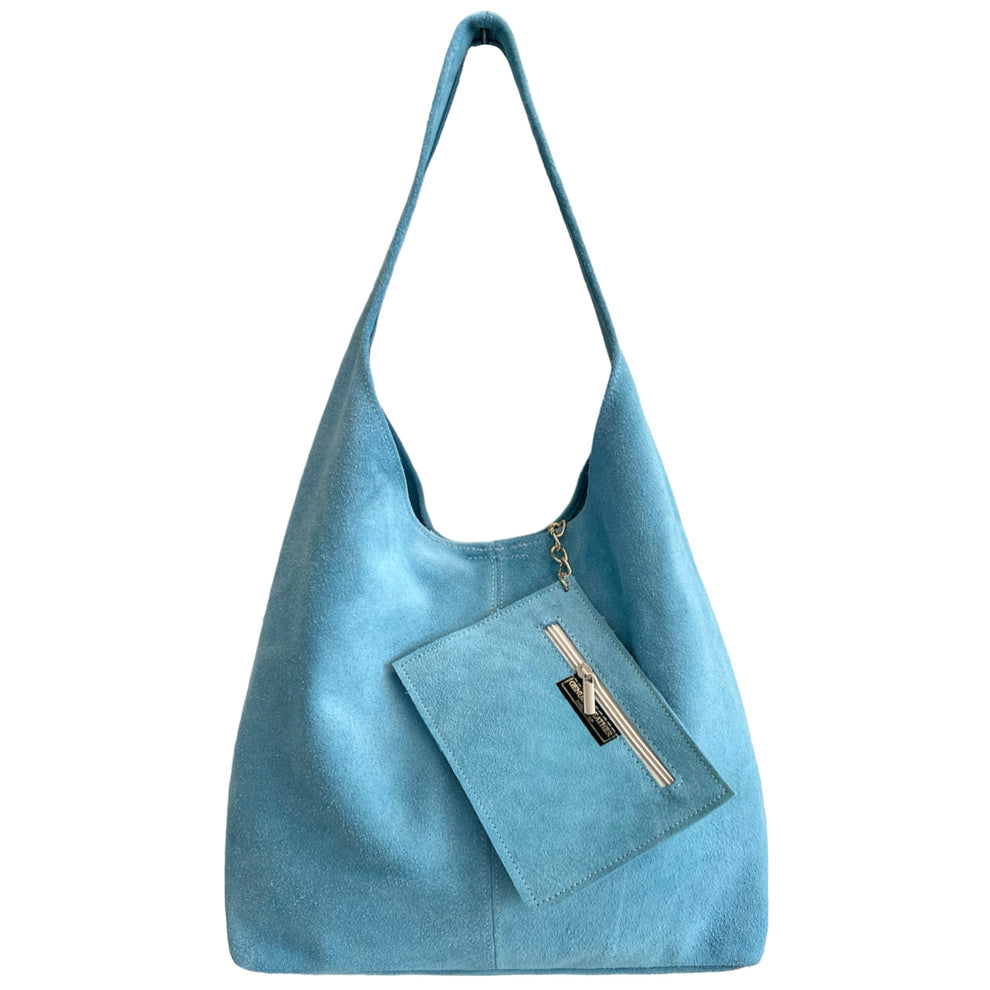 Sac cabas hobo cuir suédé Lulu ~ Bleu ciel
