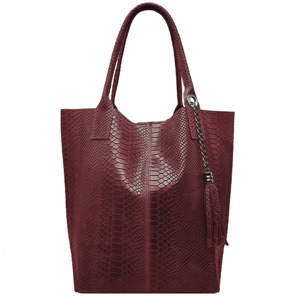 Sac shopper Aiyana en cuir embossé python ~ Bordeaux