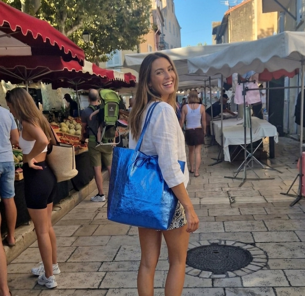 Taima sac shopper en cuir irisé ~ Bleu royal