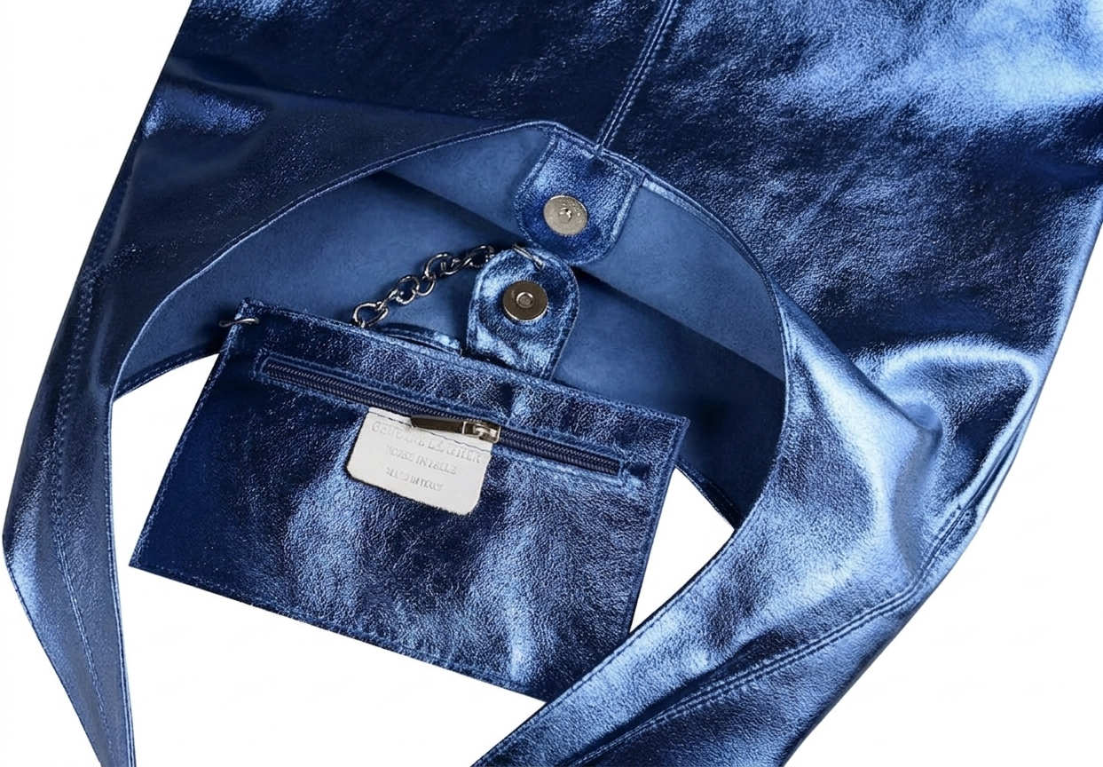 Sac cabas hobo en cuir irisé Lulu ~ Bleu jean